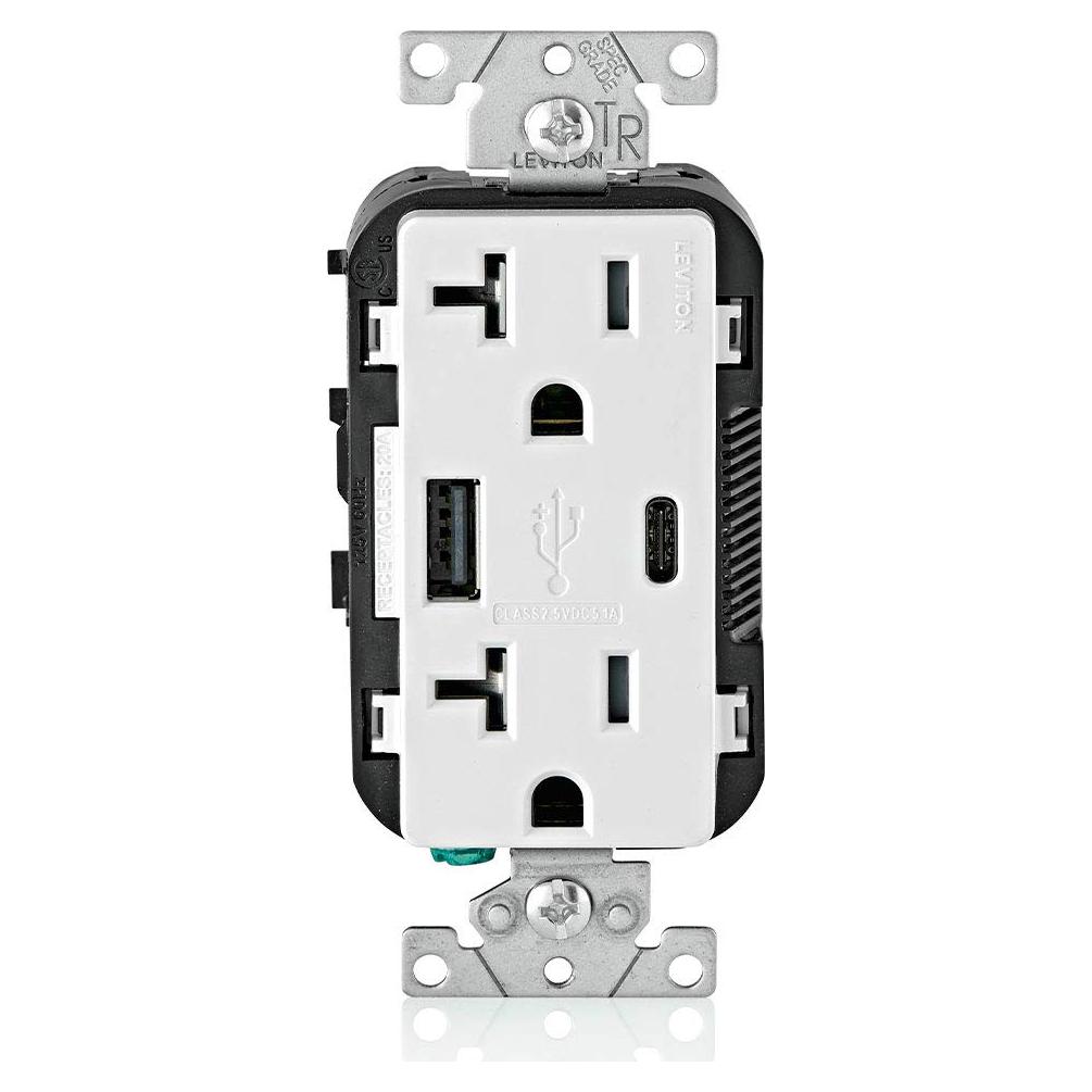 Cargador USB empotrado Leviton T5833-W 20A Blanco