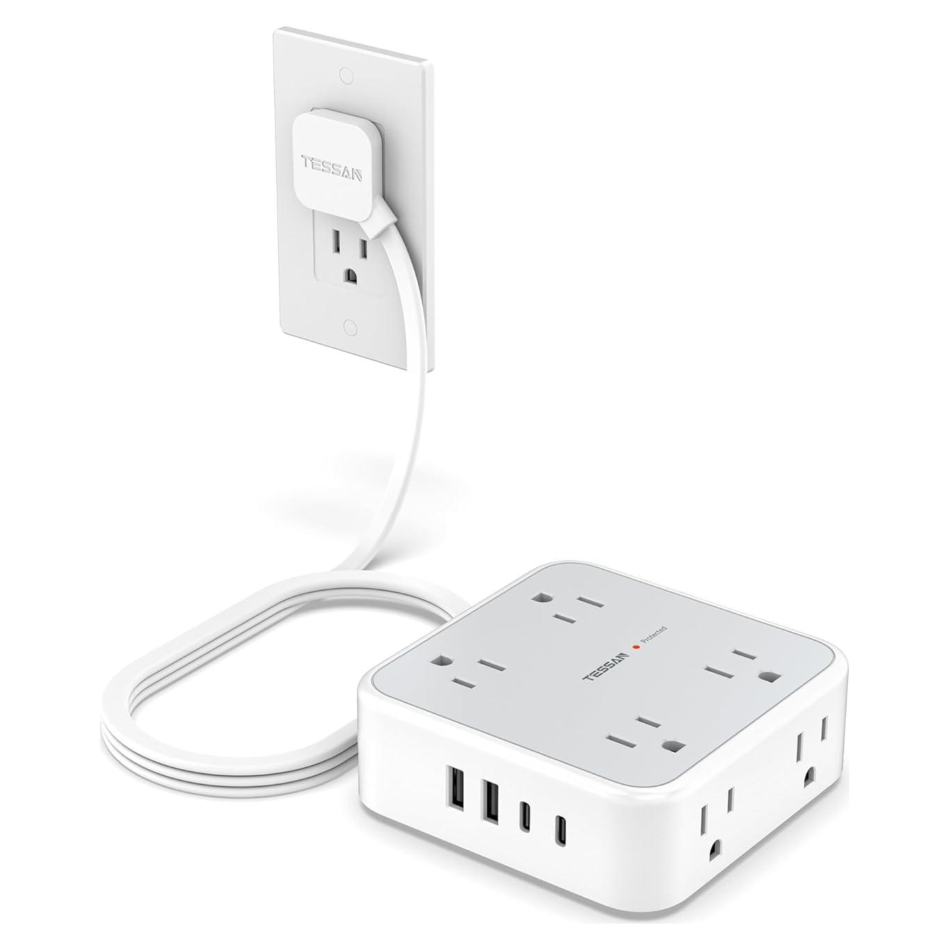 Regleta de Protección TESSAN 8 Enchufes AC y 4 USB C 1.52m