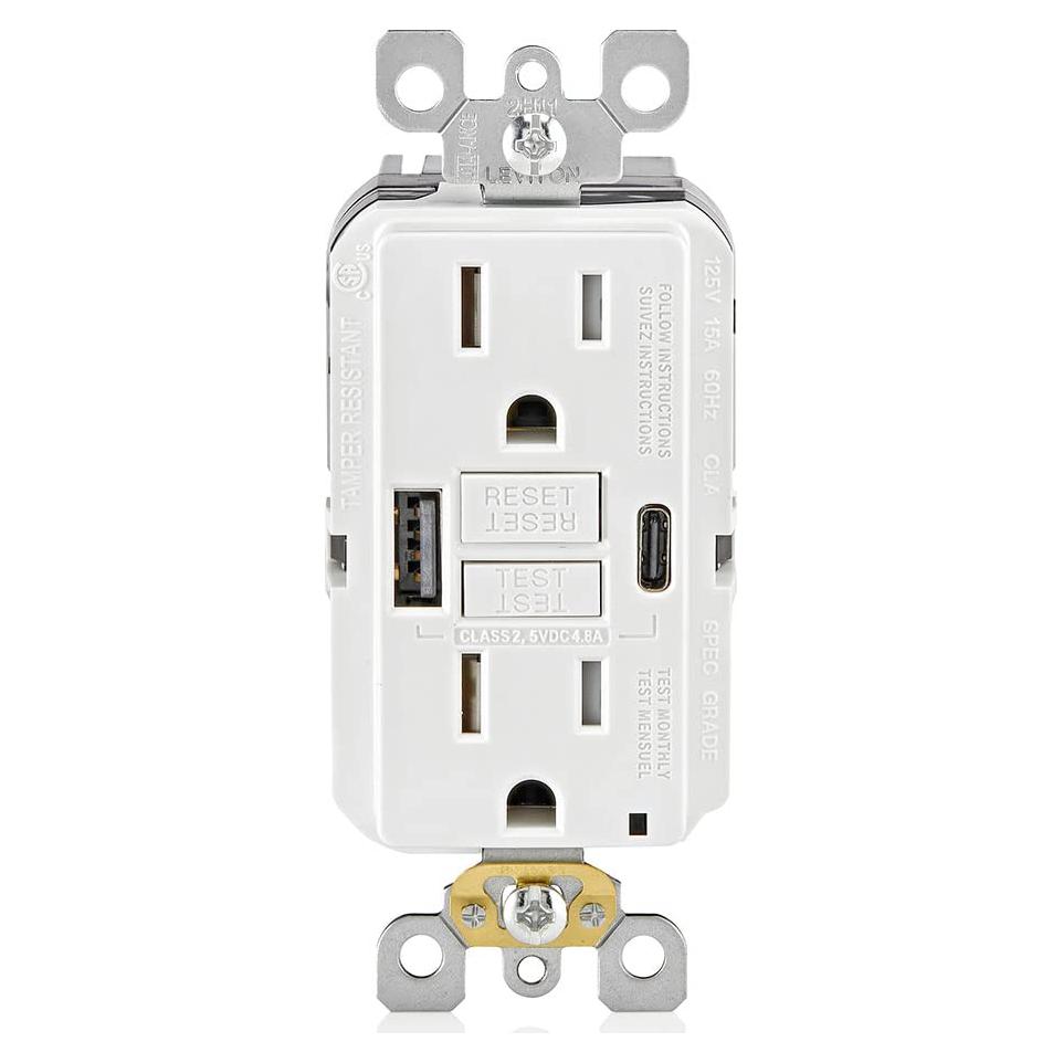 Cargador USB In-Wall GFCI Leviton 15A Blanco GUAC1-W