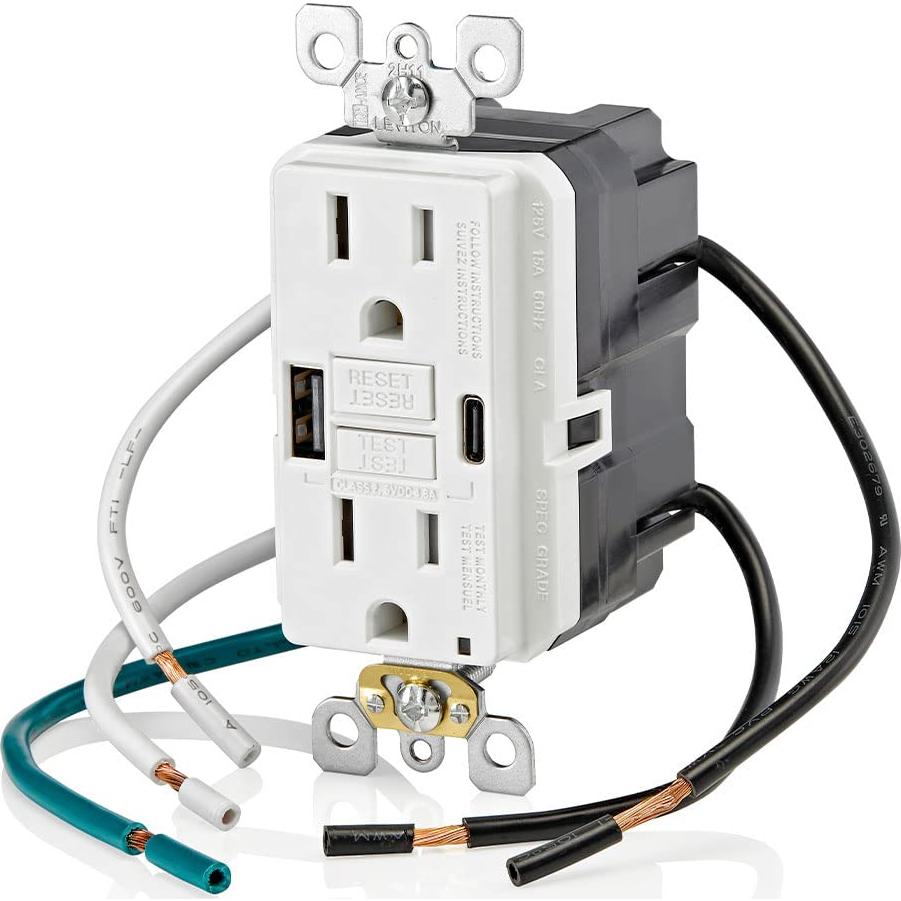 Cargador USB In-Wall GFCI Leviton 15A Blanco GUAC1-W