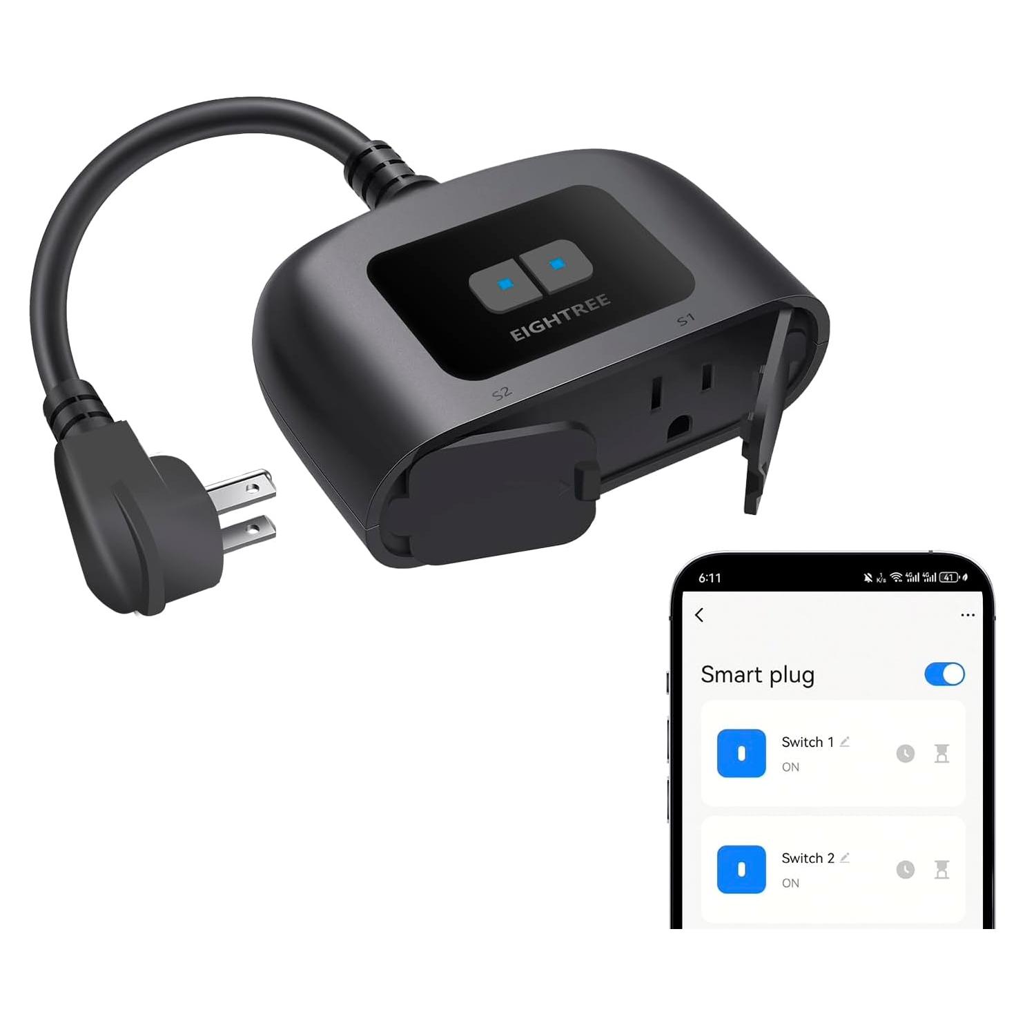 Enchufe Inteligente Exterior EIGHTREE IP44 2 Salidas Control Remoto