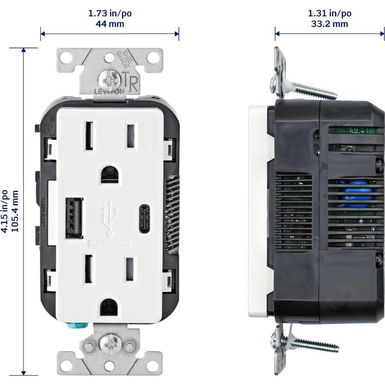 Cargador de Pared Leviton T5633-W USB Tipo A y C 15A Blanco