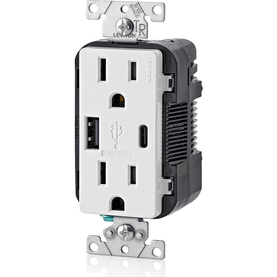 Cargador de Pared Leviton T5633-W USB Tipo A y C 15A Blanco