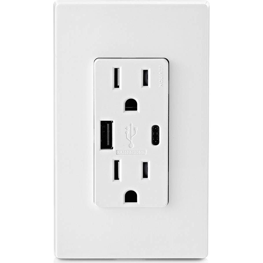Cargador de Pared Leviton T5633-W USB Tipo A y C 15A Blanco