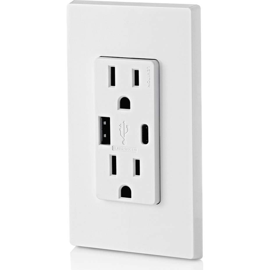 Cargador de Pared Leviton T5633-W USB Tipo A y C 15A Blanco