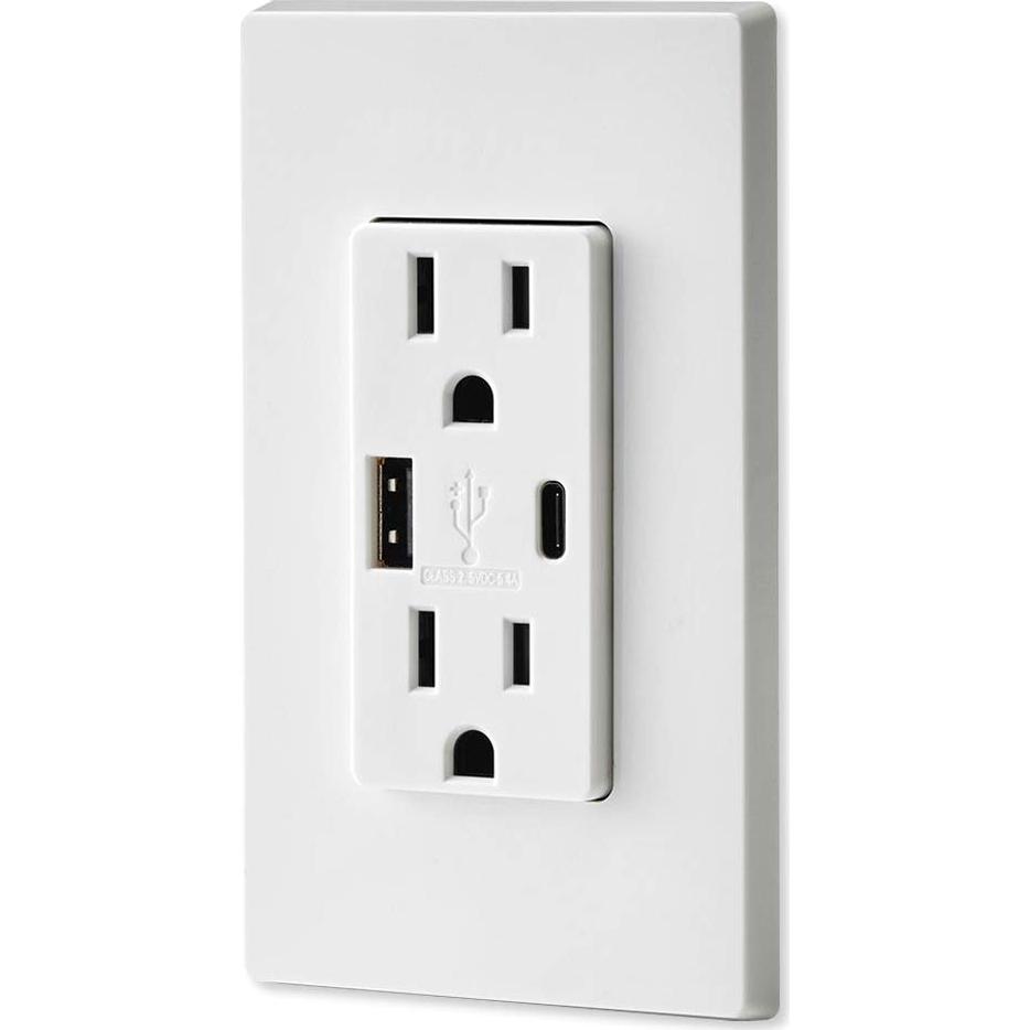 Cargador de Pared Leviton T5633-W USB Tipo A y C 15A Blanco