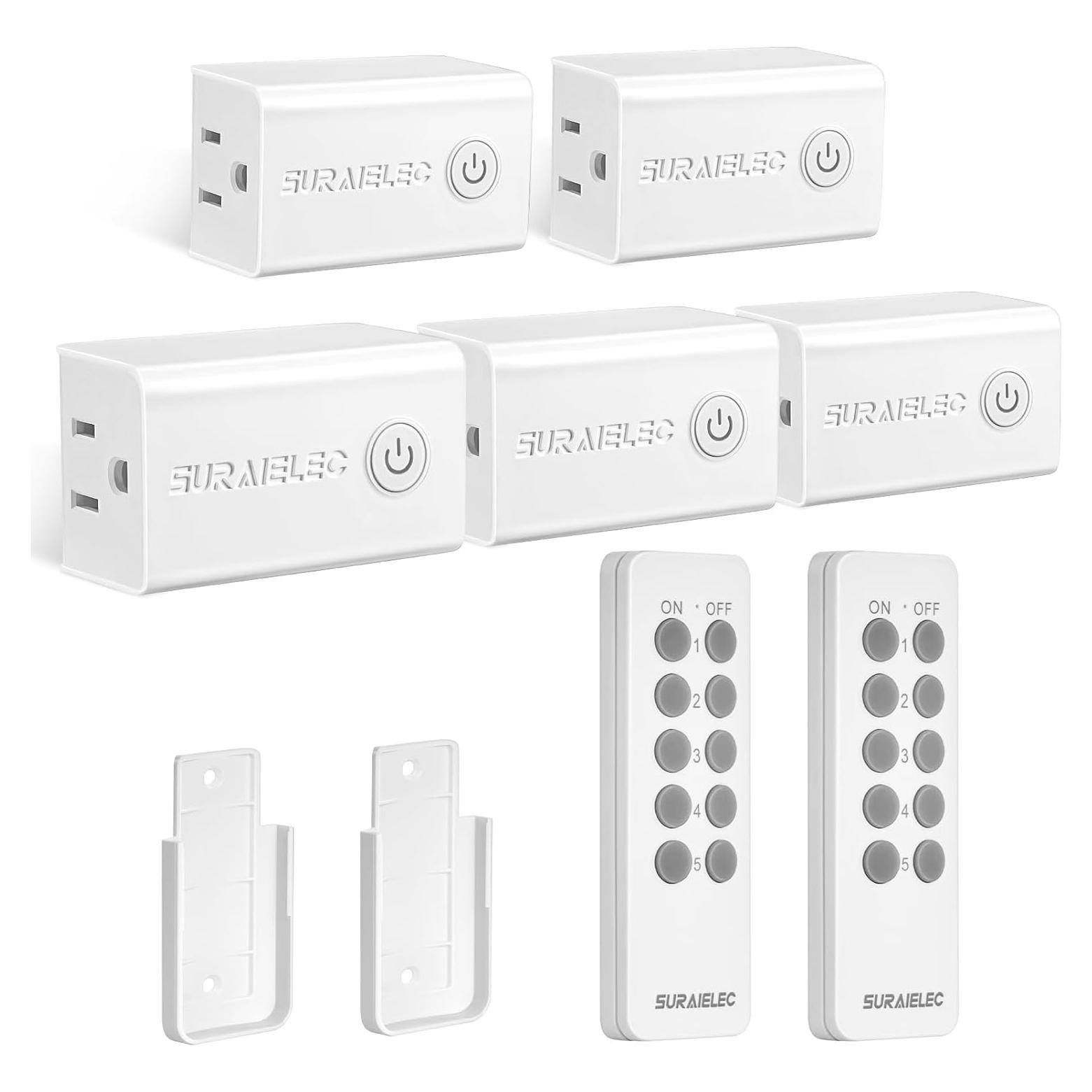 Kit Interruptor Enchufe Control Remoto SURAIELEC - 5 Enchufes, 2 Remotos, 15A