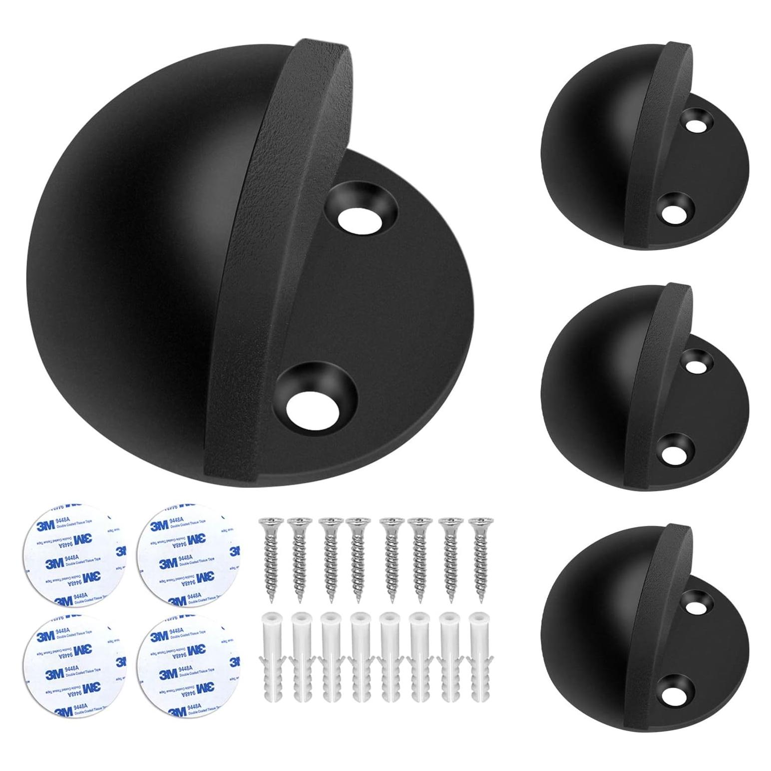 Topes de puerta Gudui negros, paquete de 4, sin taladrar