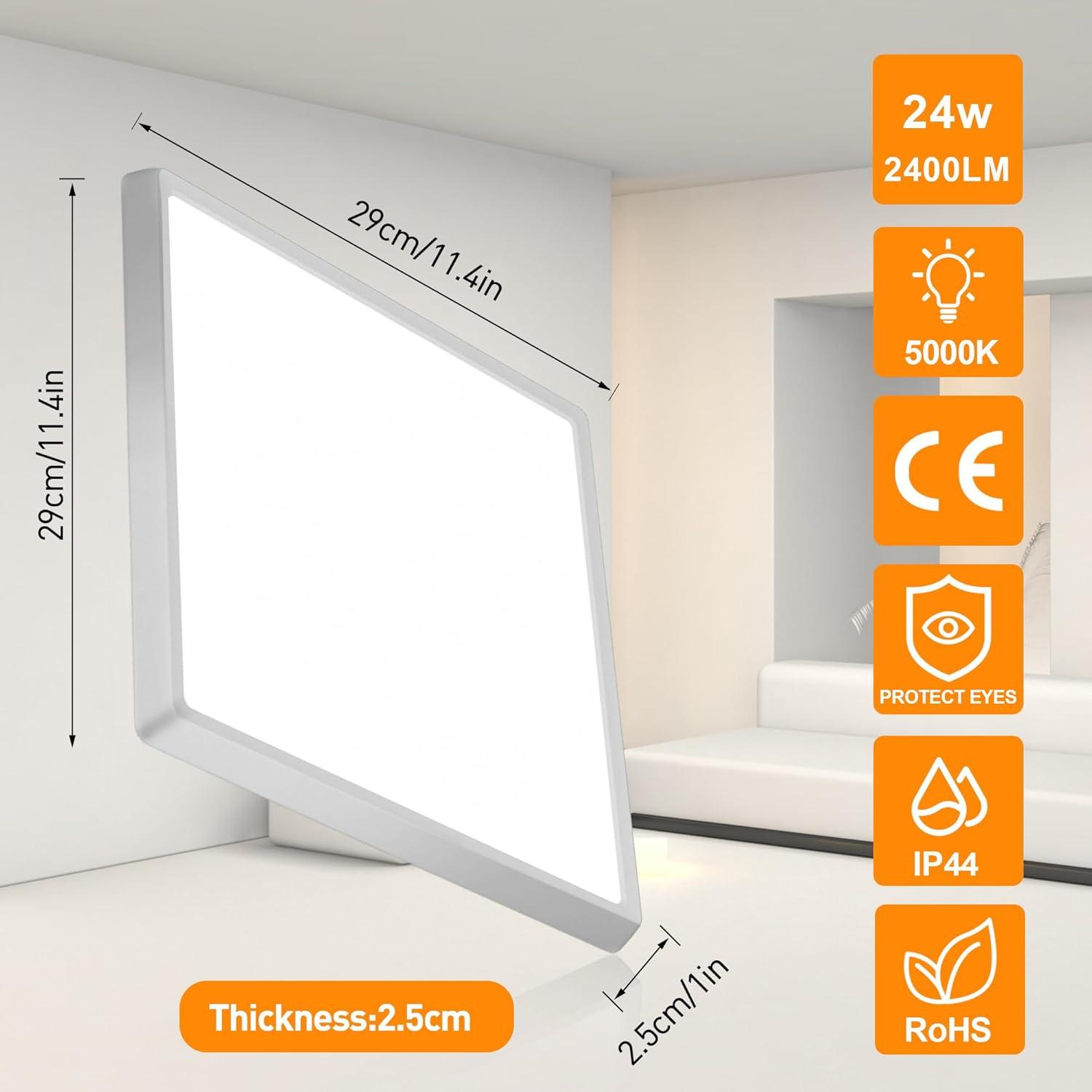 Luz de Techo LED DODOPEN 24W Cuadrada 30cm con Sensor de Movimiento