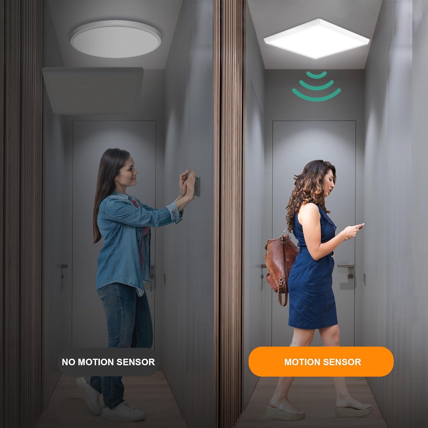 Luz de Techo LED DODOPEN 24W Cuadrada 30cm con Sensor de Movimiento