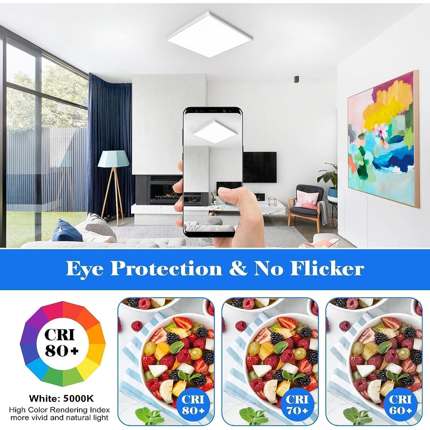 Luz de Techo LED DODOPEN 24W Cuadrada 30cm con Sensor de Movimiento