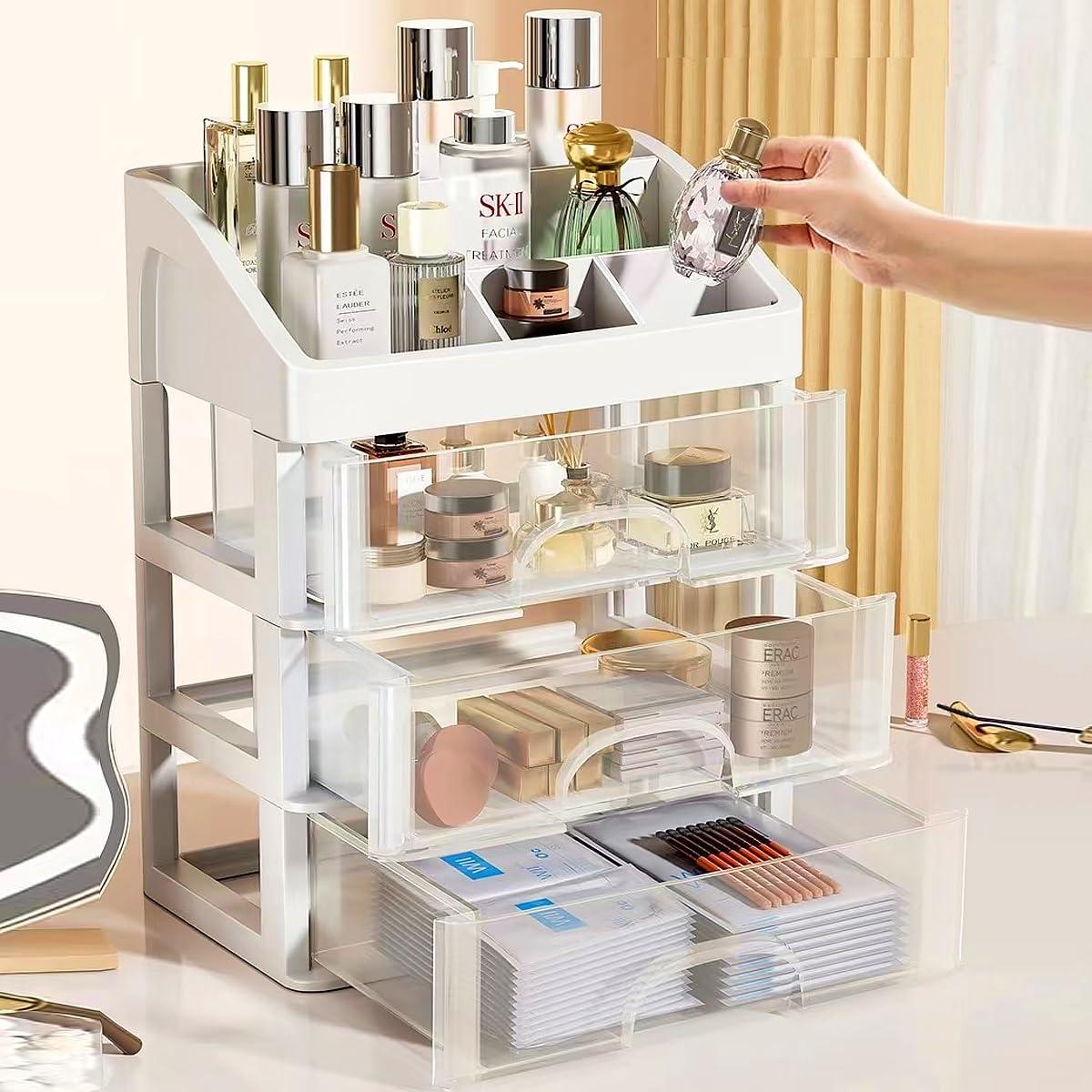 Organizador de Maquillaje PTBSZCWY con 3 Cajones Blanco