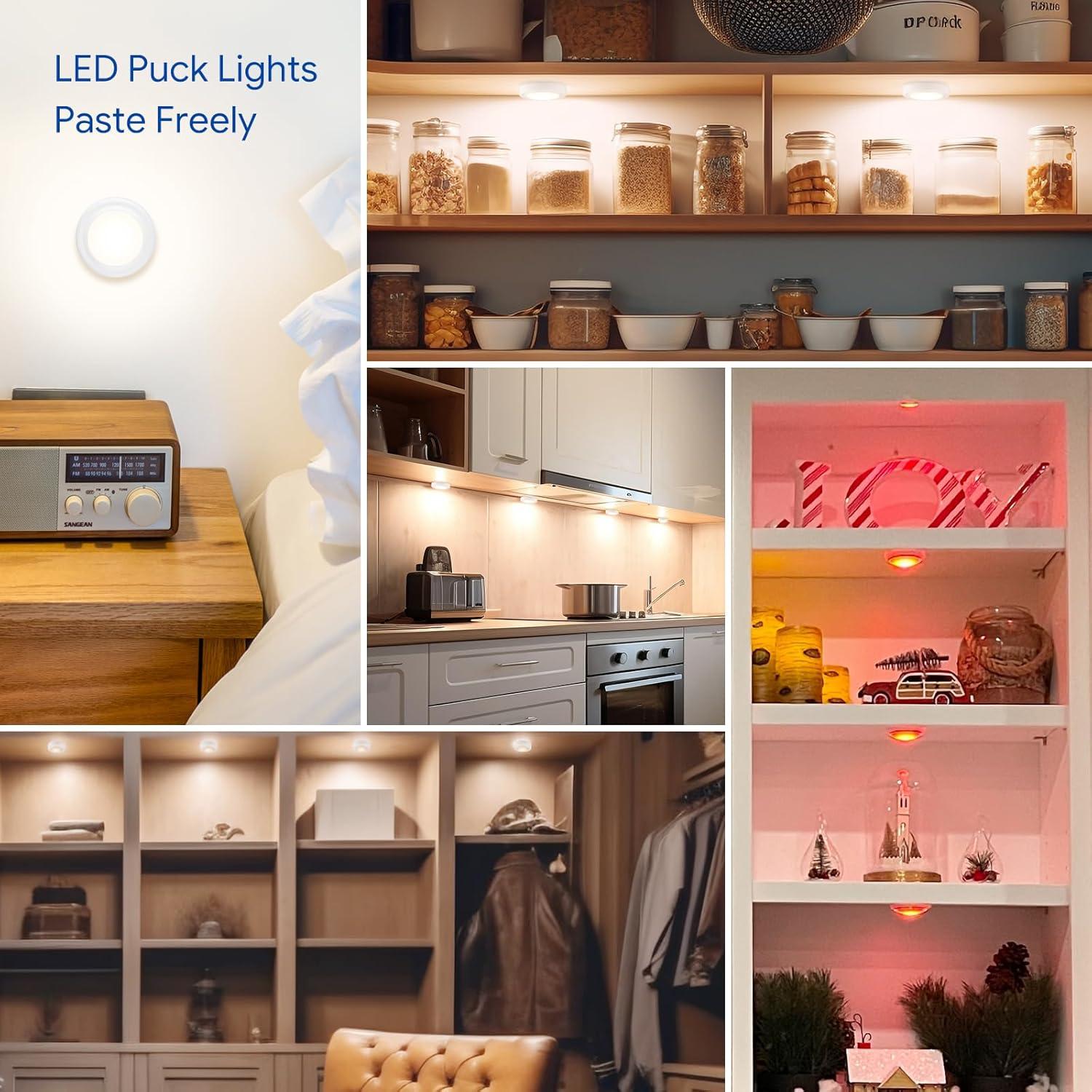 Luces LED Puck Yiliaw 3 Paquetes Control Remoto 16 Colores