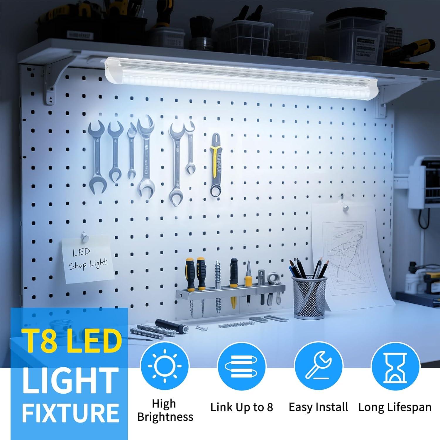 Luz LED T8 CNSUNWAY 2FT 20W 3000LM 6500K Enlazable - 2 Paquete