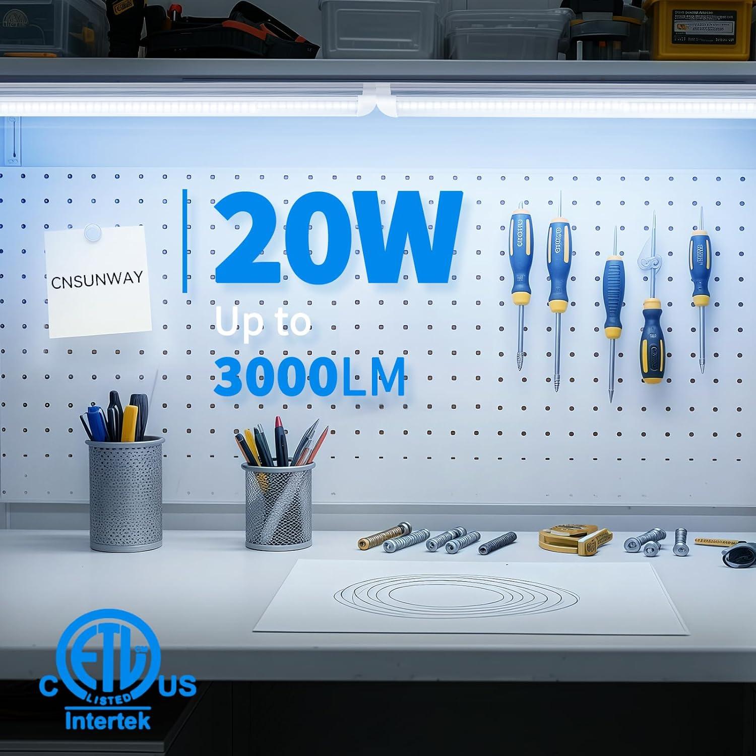 Luz LED T8 CNSUNWAY 2FT 20W 3000LM 6500K Enlazable - 2 Paquete