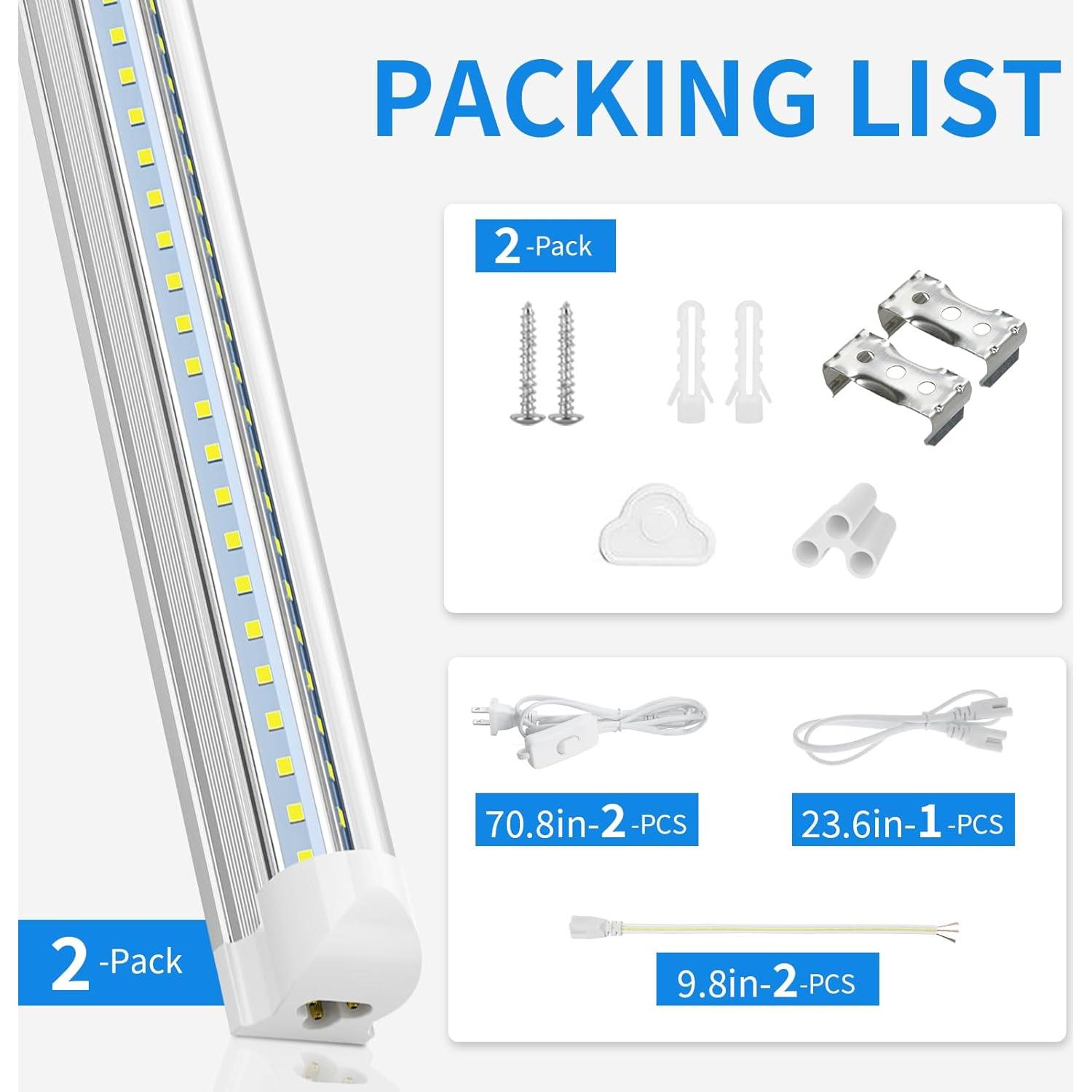 Luz LED T8 CNSUNWAY 2FT 20W 3000LM 6500K Enlazable - 2 Paquete