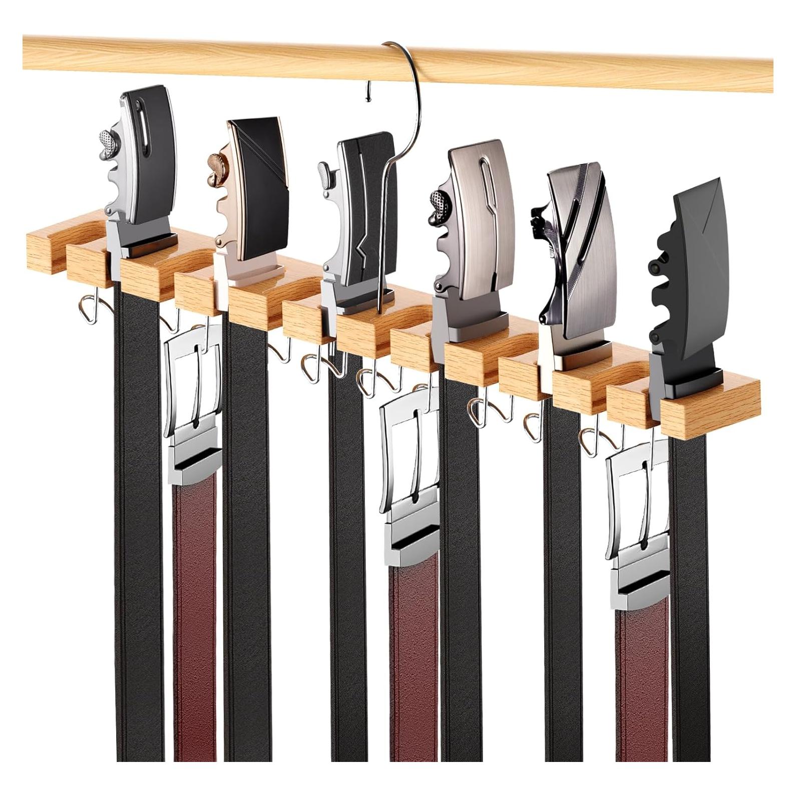 Soporte Organizador de Cinturones Cuipingoo 2-en-1 Madera Natural