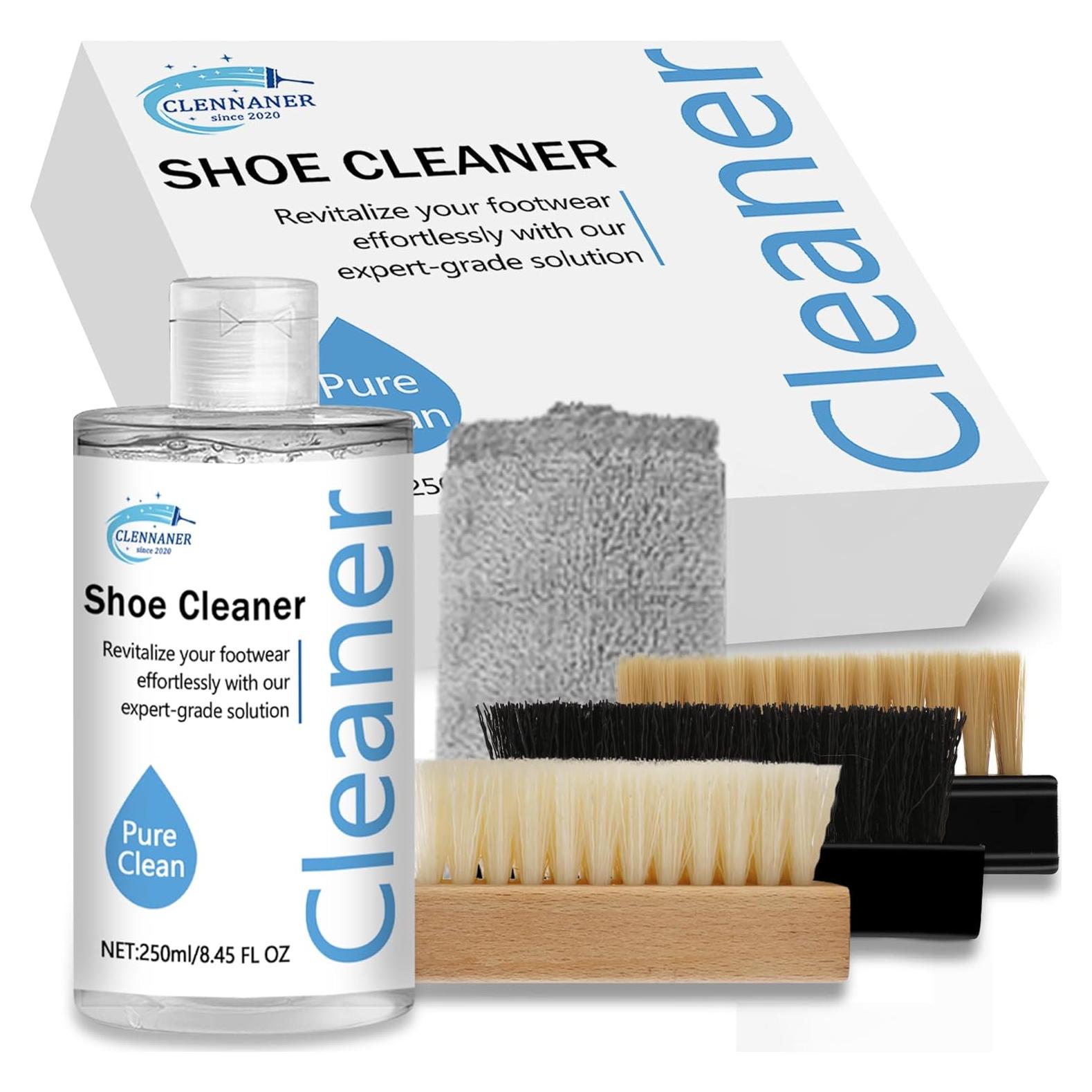 Kit de Limpieza de Zapatos Blanco 240 ml con Cepillos y Toalla