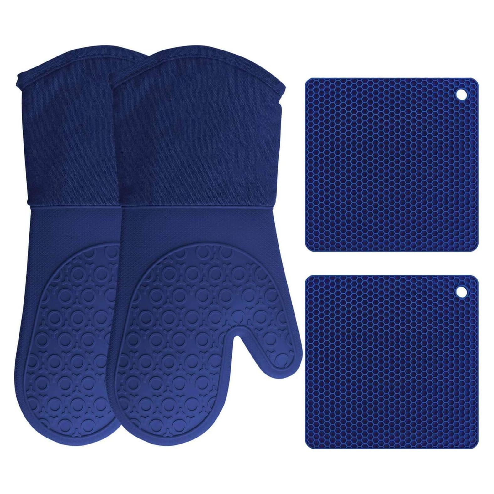 Juego de 4 Manoplas y Trivets de Silicona HOMWE Azul