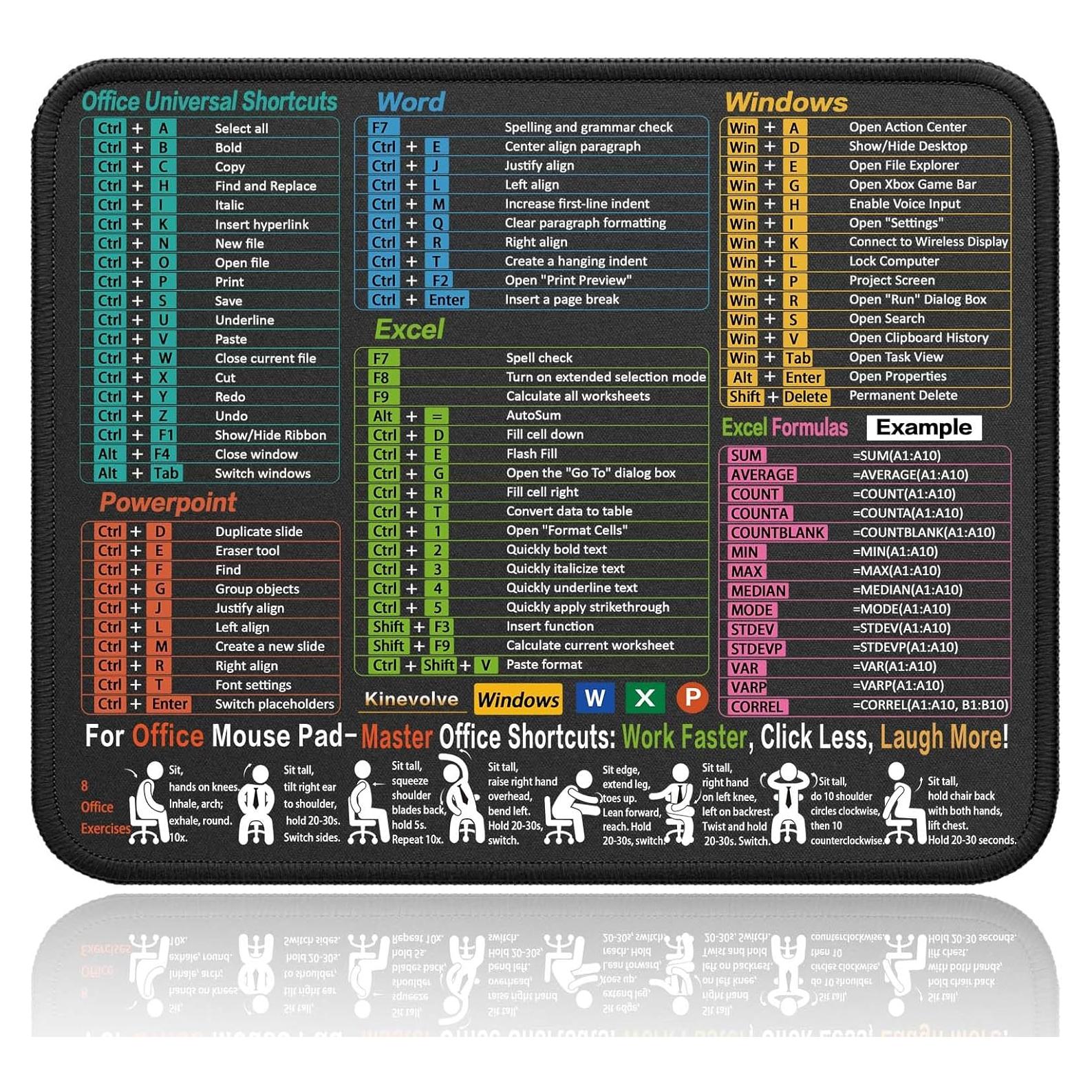 Alfombrilla de Ratón Kinevolve con Atajos para Excel y Word