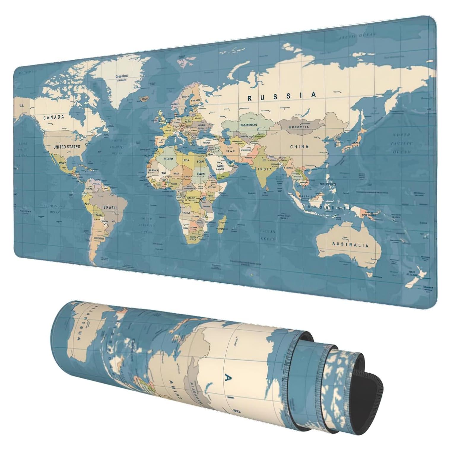 Alfombrilla de Escritorio Antideslizante KOAIWPAE Mapa Mundial Azul 90x40cm