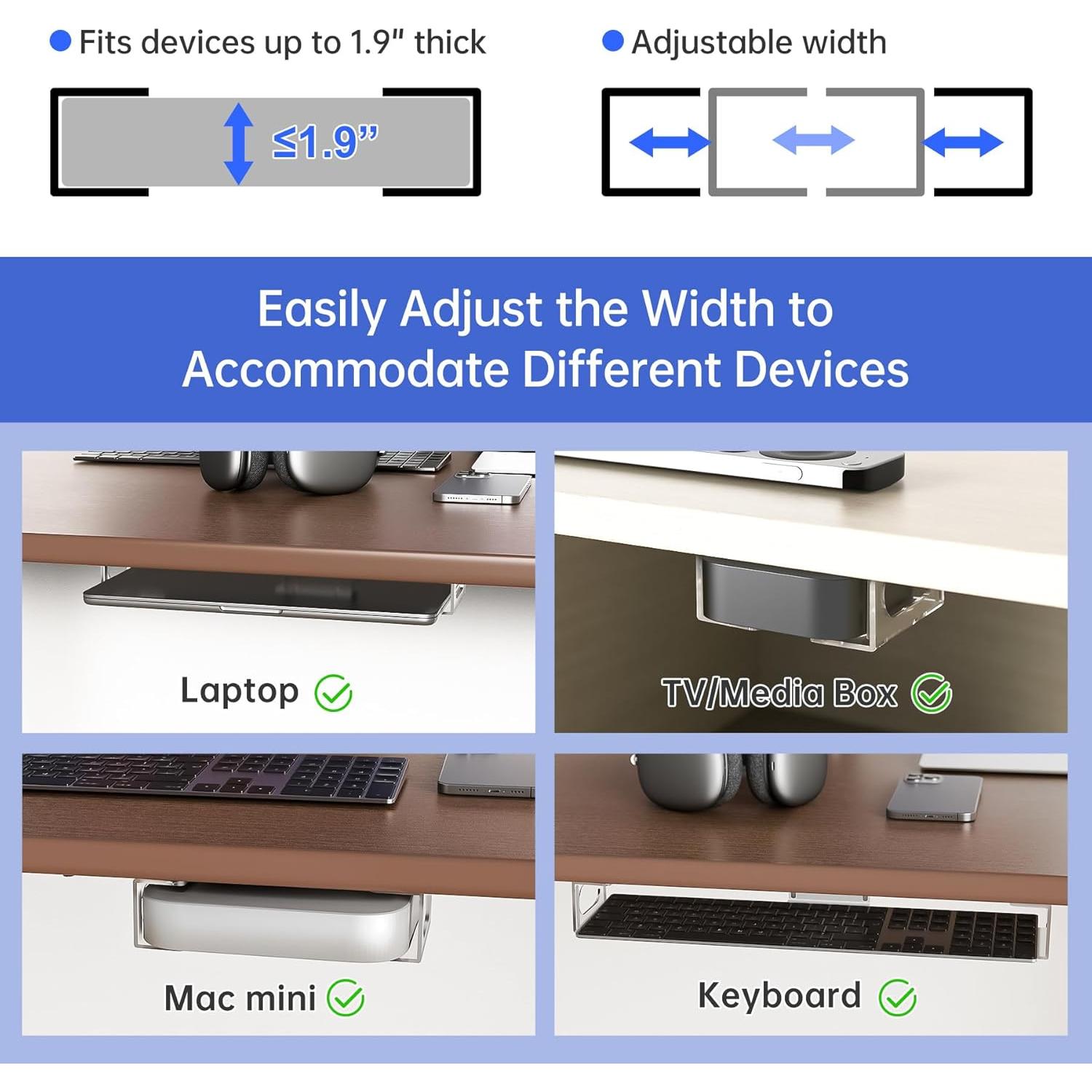 Soporte Bajo Escritorio para Laptop NiHome Acrílico Transparente