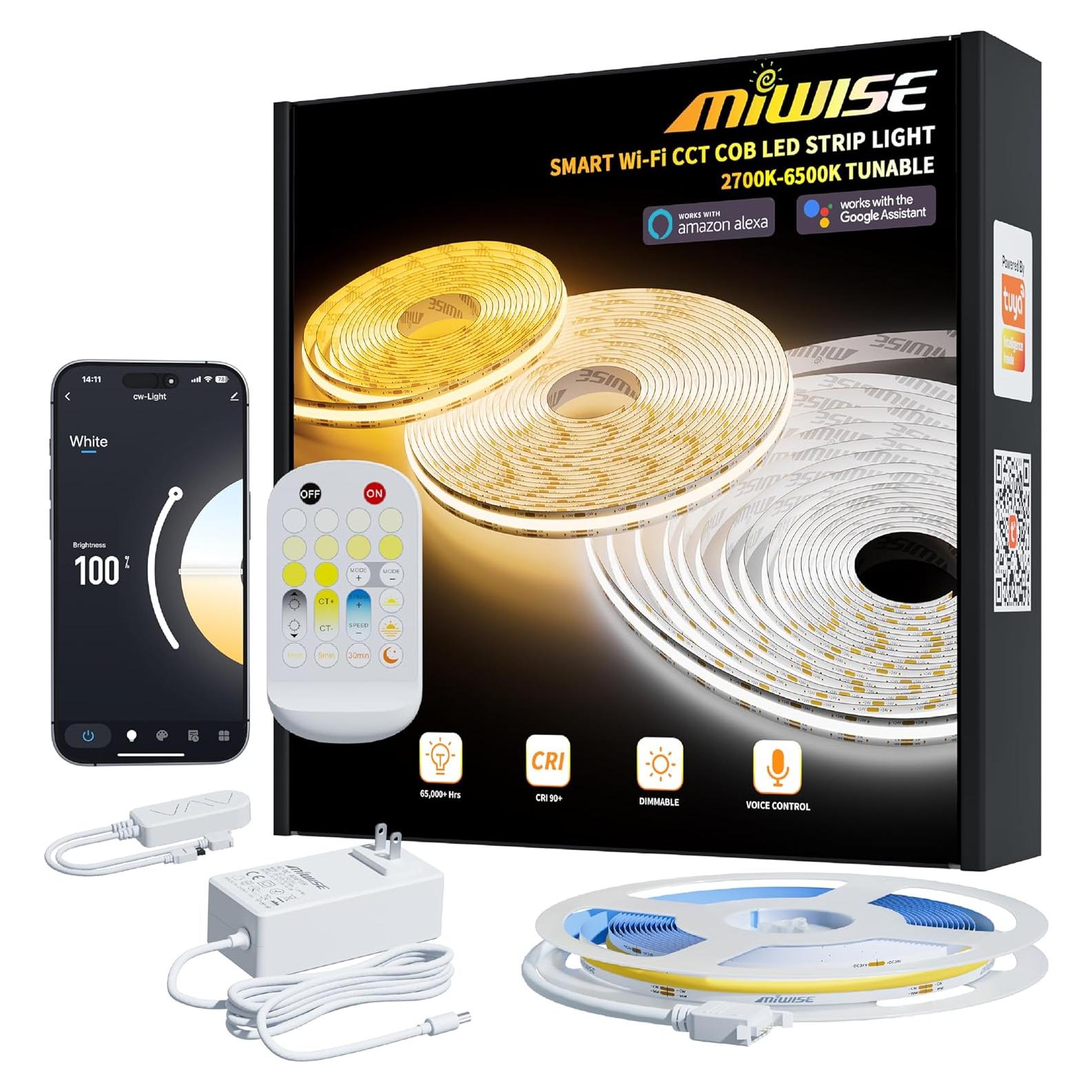 Tira LED COB MIWISE 6.1m 2700K-6500K Regulable con Control Remoto