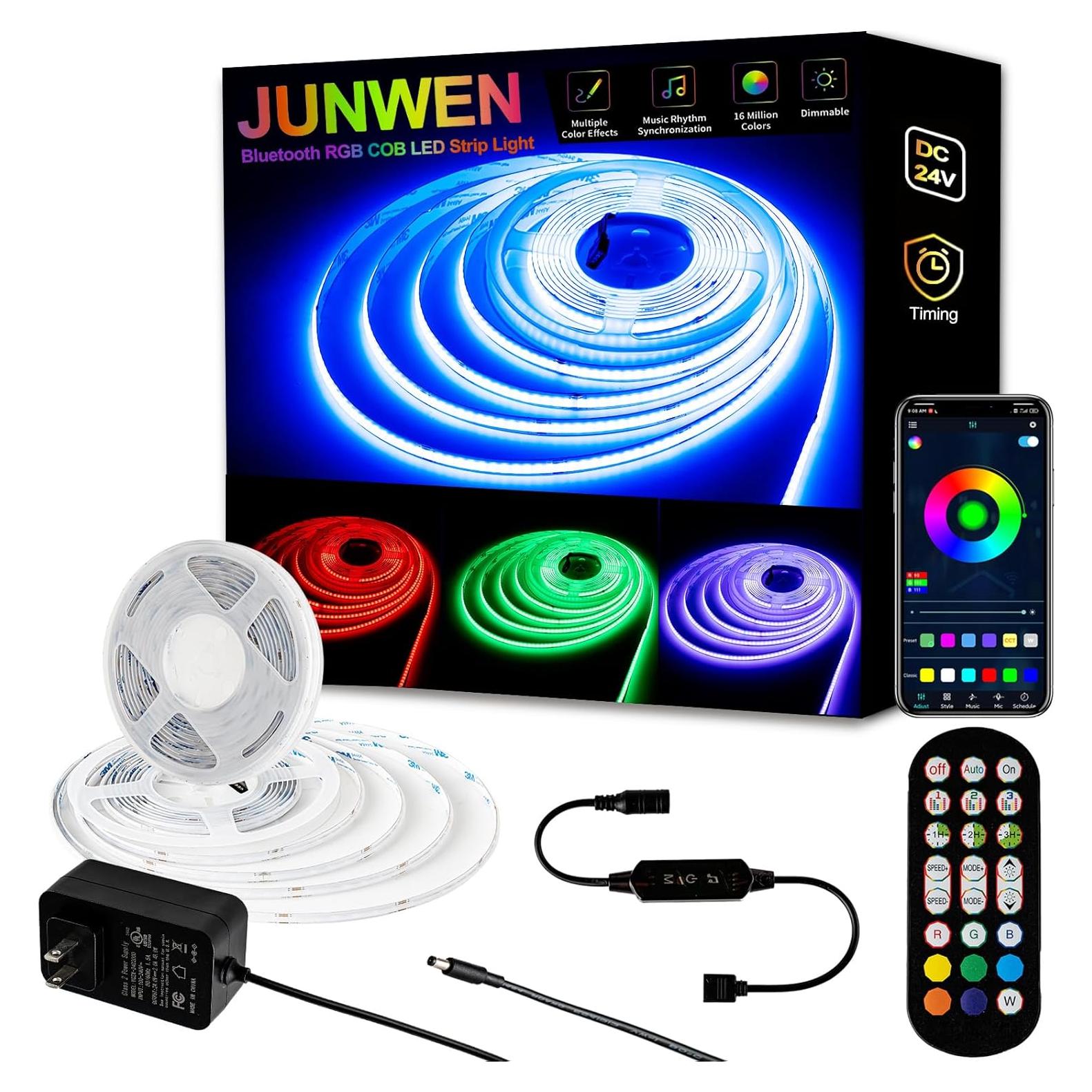 Tira de luz LED COB RGB 6m JUNWEN DC24V con control app