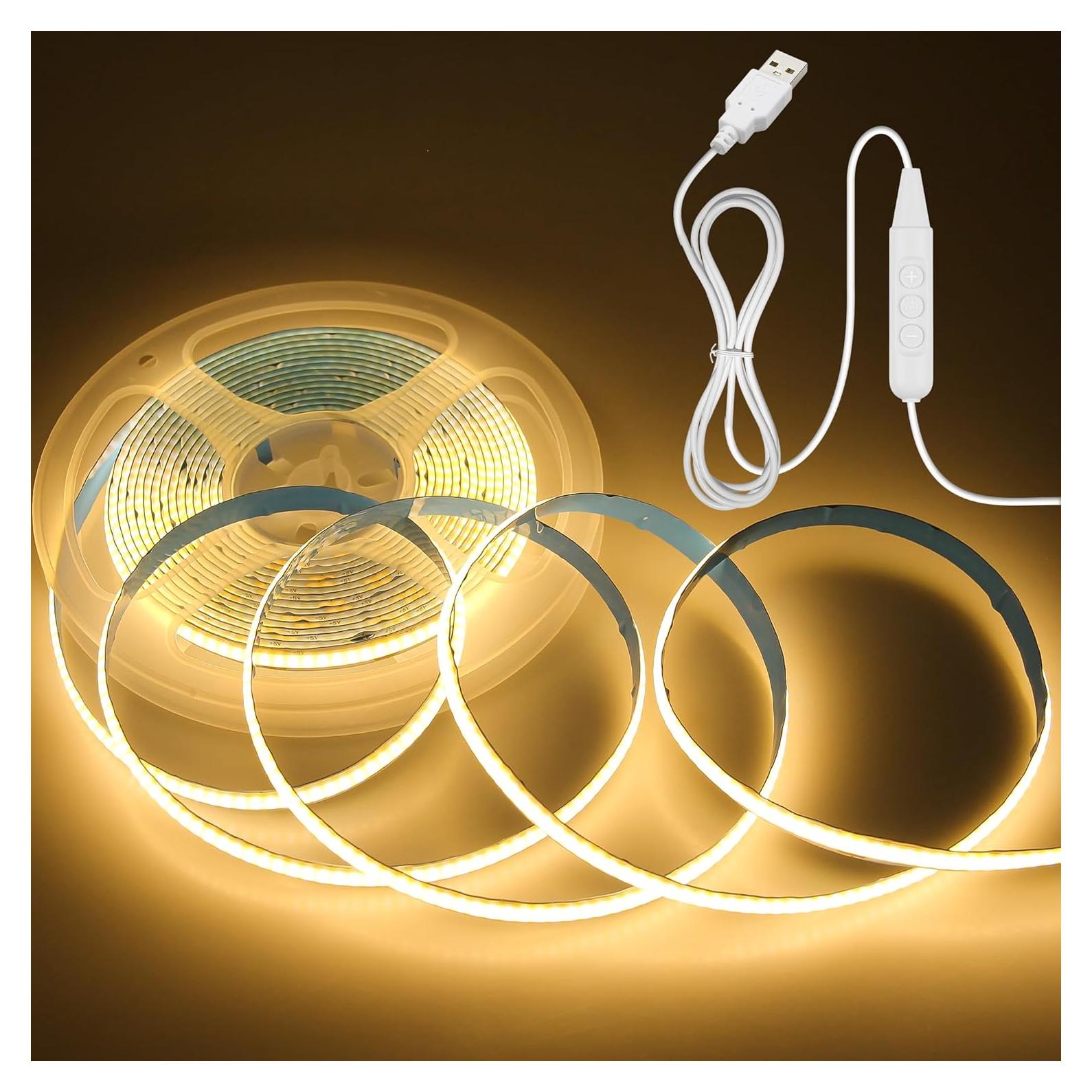 Tira de LED COB Aclorol 5M 1600 Leds Blanco Cálido 8mm