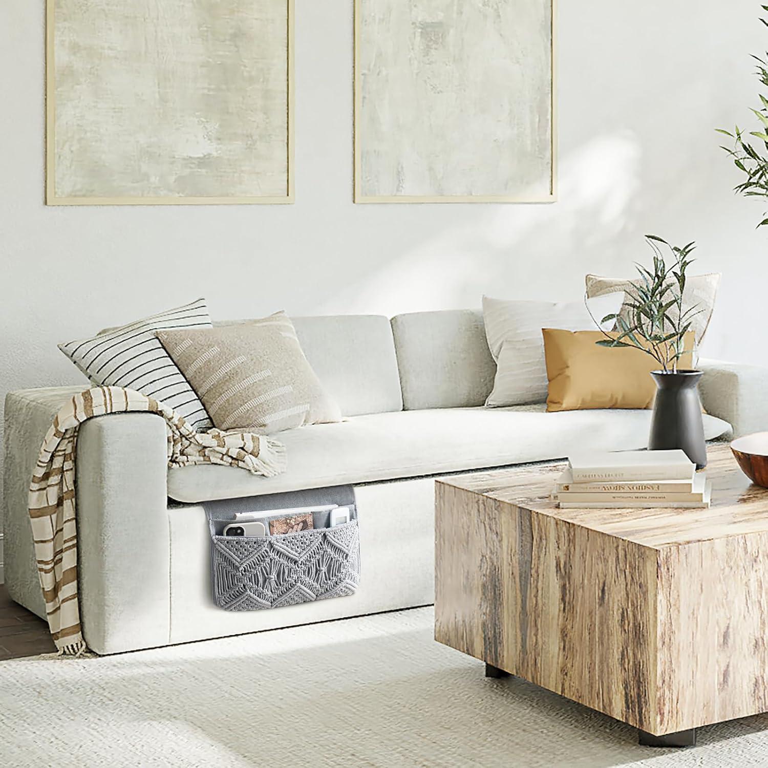 Caddy de Macramé Mkono para Almacenamiento Lado de Cama Gris