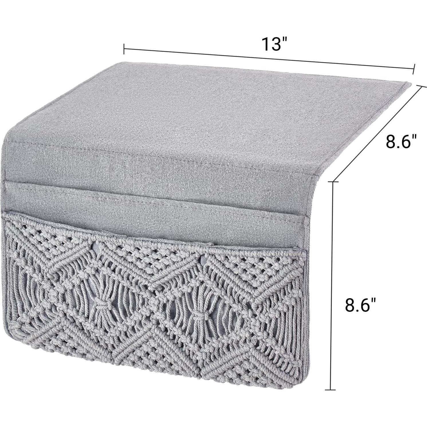 Caddy de Macramé Mkono para Almacenamiento Lado de Cama Gris