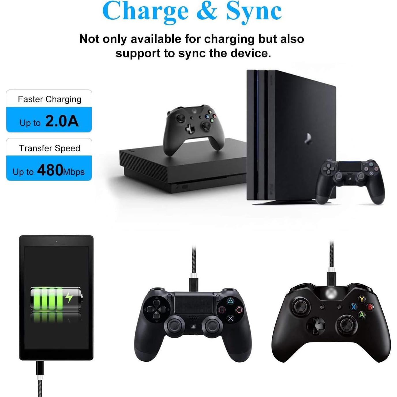 Cable de Carga Micro USB Akingdleo 1.0 m para PS4 y Xbox