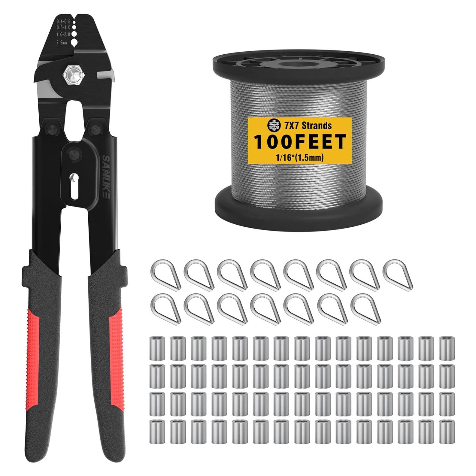 Kit de Crimpado Sanuke con 30.48m Cable Acero Inoxidable 1/16"