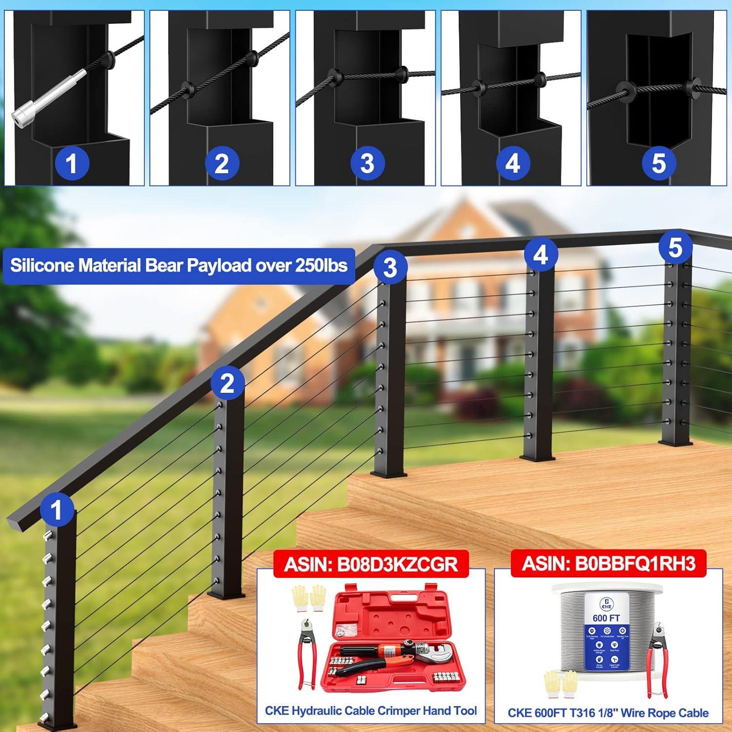 Grommets de Caucho CKE para Cable Railing 100 Pcs 1/8" a 3/16"