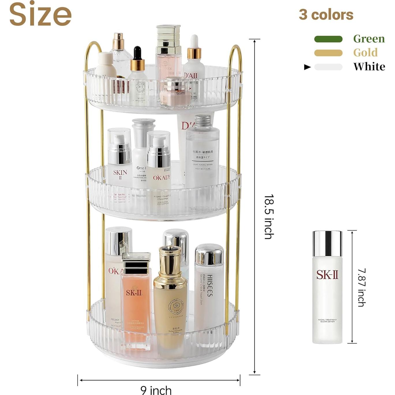 Organizador de Maquillaje Rotativo Aveniee 3 Niveles Blanco