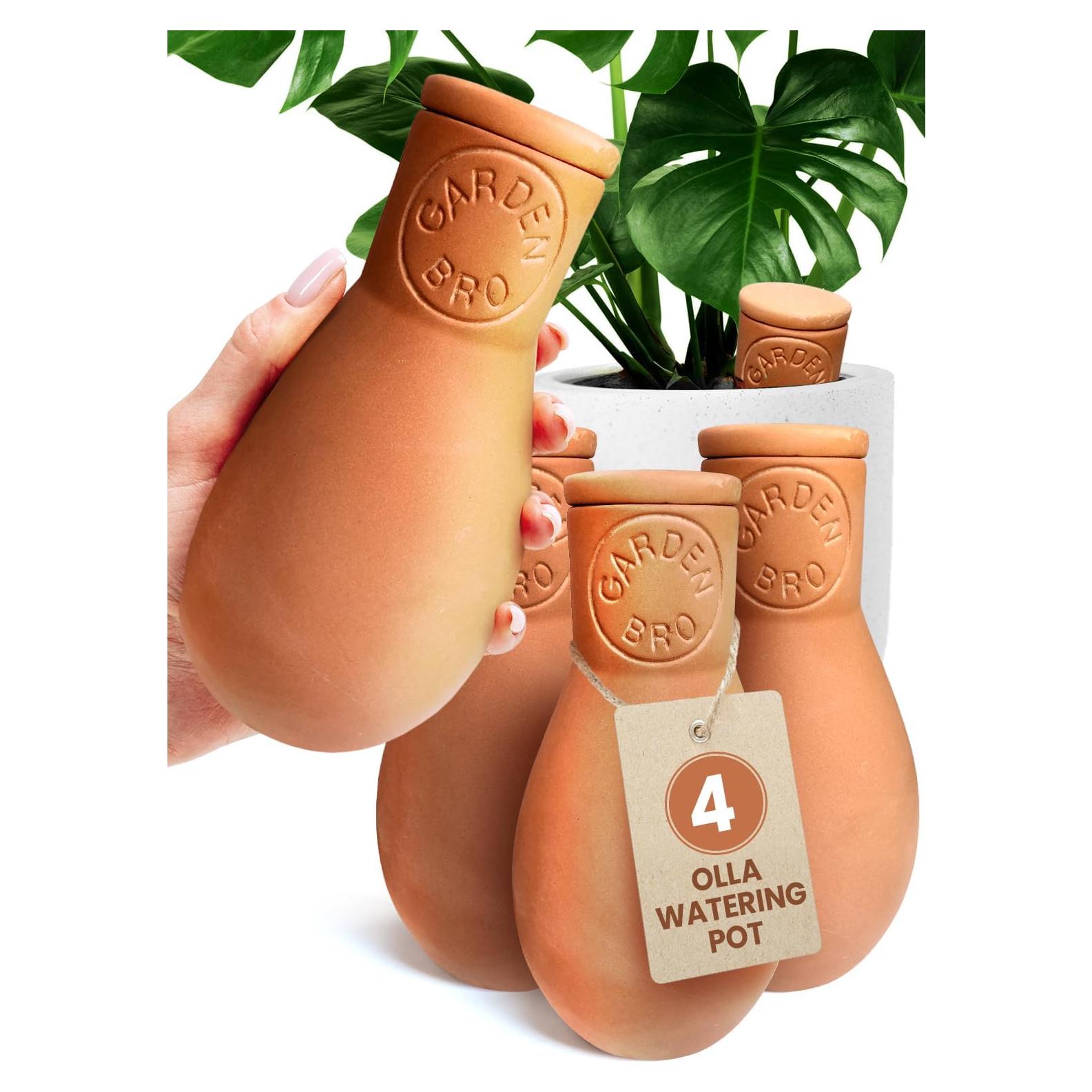 4 Ollas de Riego Automático de Terracota 400ml Gardenbro