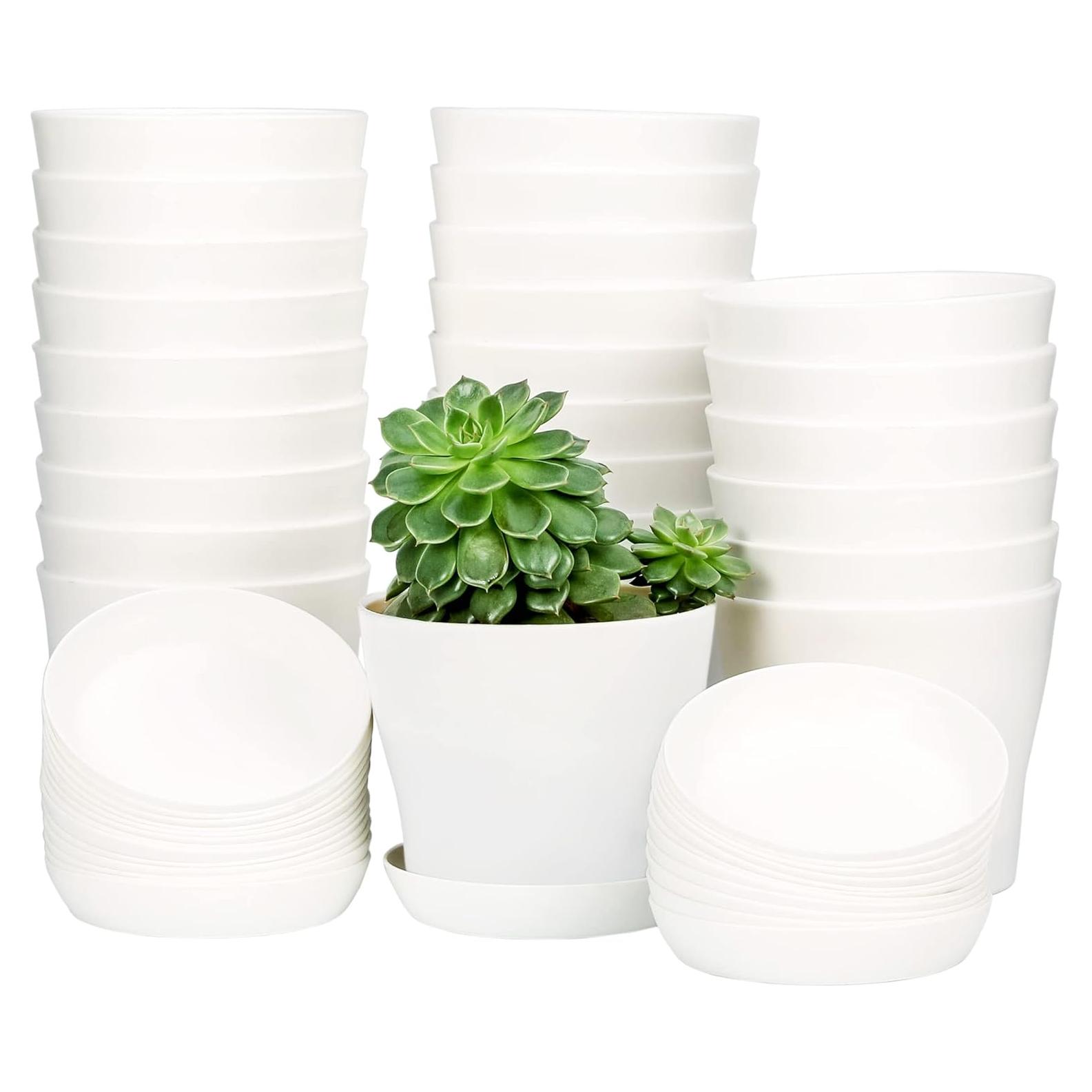 Macetas de Plástico TDHDIKE 25 Pcs 9.7 cm con Plato Blanco