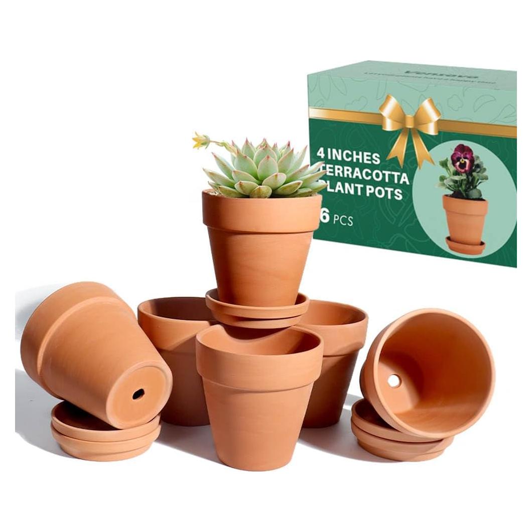 Macetas de Terracota Vensovo 10 cm - Paquete de 6 con Plato