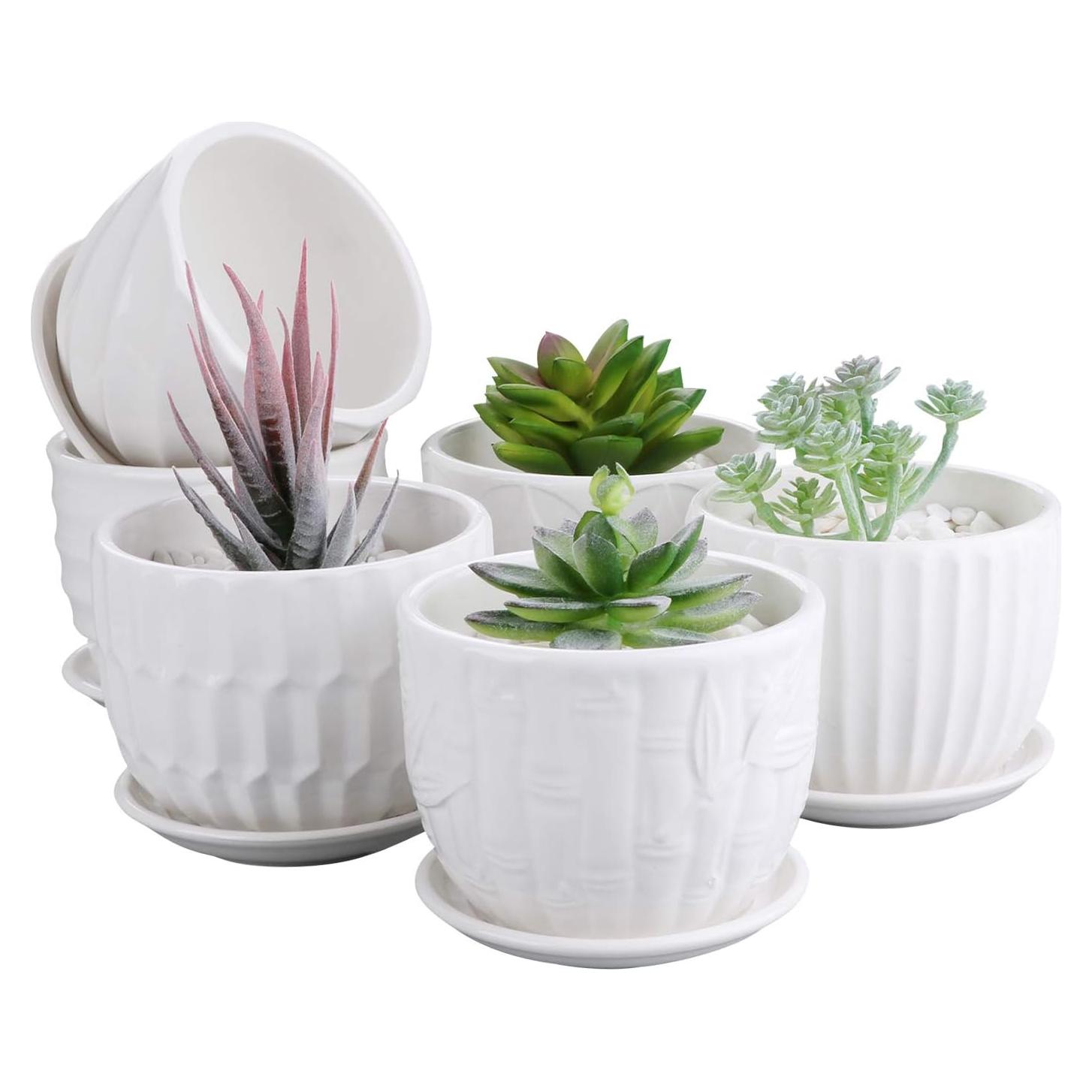 Macetas de Cerámica Brajttt 10 cm con Plato Drenaje - Paquete de 6