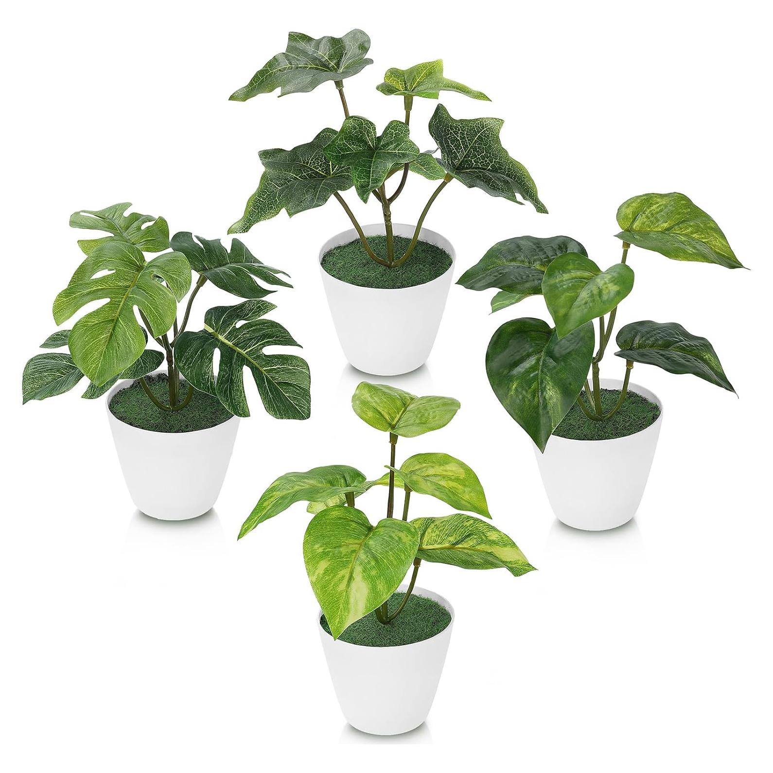 4 PCS Plantas Falsas en Macetas Blancas FOREST PRINCE
