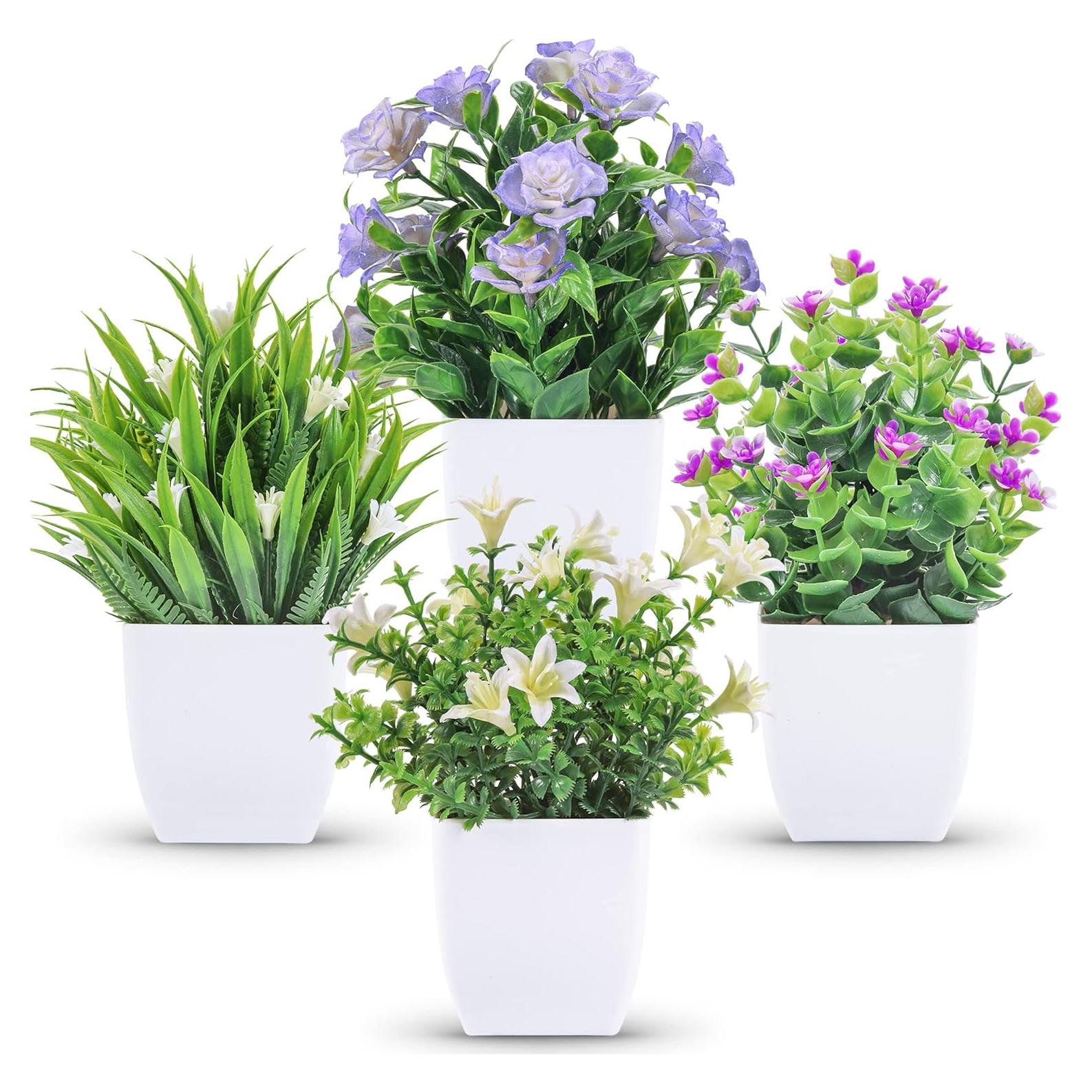 Plantas Falsas en Maceta Der Rose - 4 Unidades Decorativas