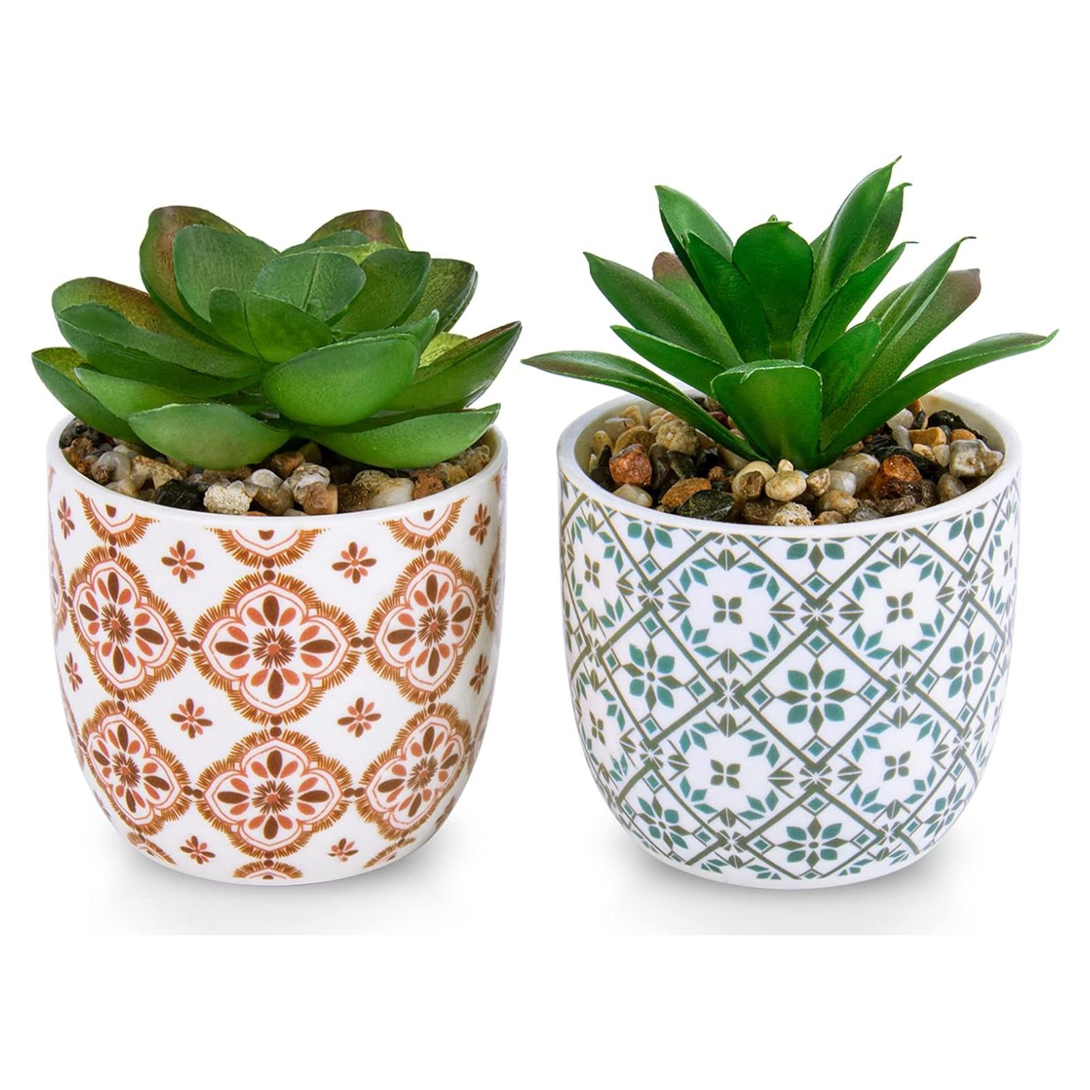 Plantas Artificiales Suculentas Karlliu en Maceta Cerámica 2 Piezas