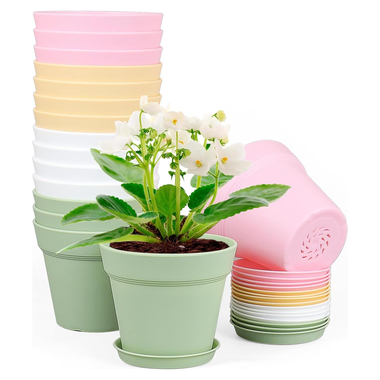 Macetas de Plástico 10 cm Meowell, Paquete de 16 Coloridas