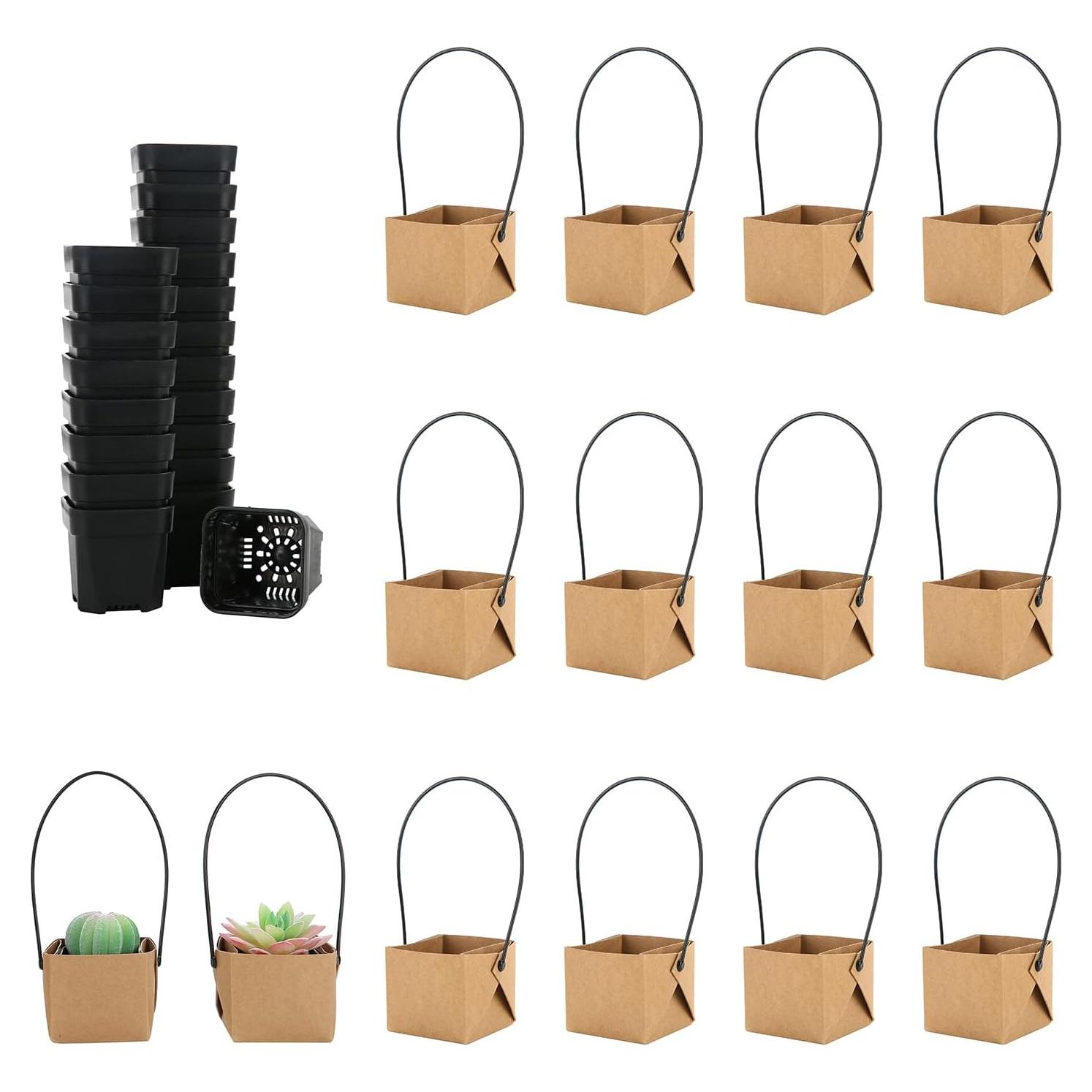 20 Macetas Pequeñas LUCKJUJU 5.08 cm con Bolsas Kraft
