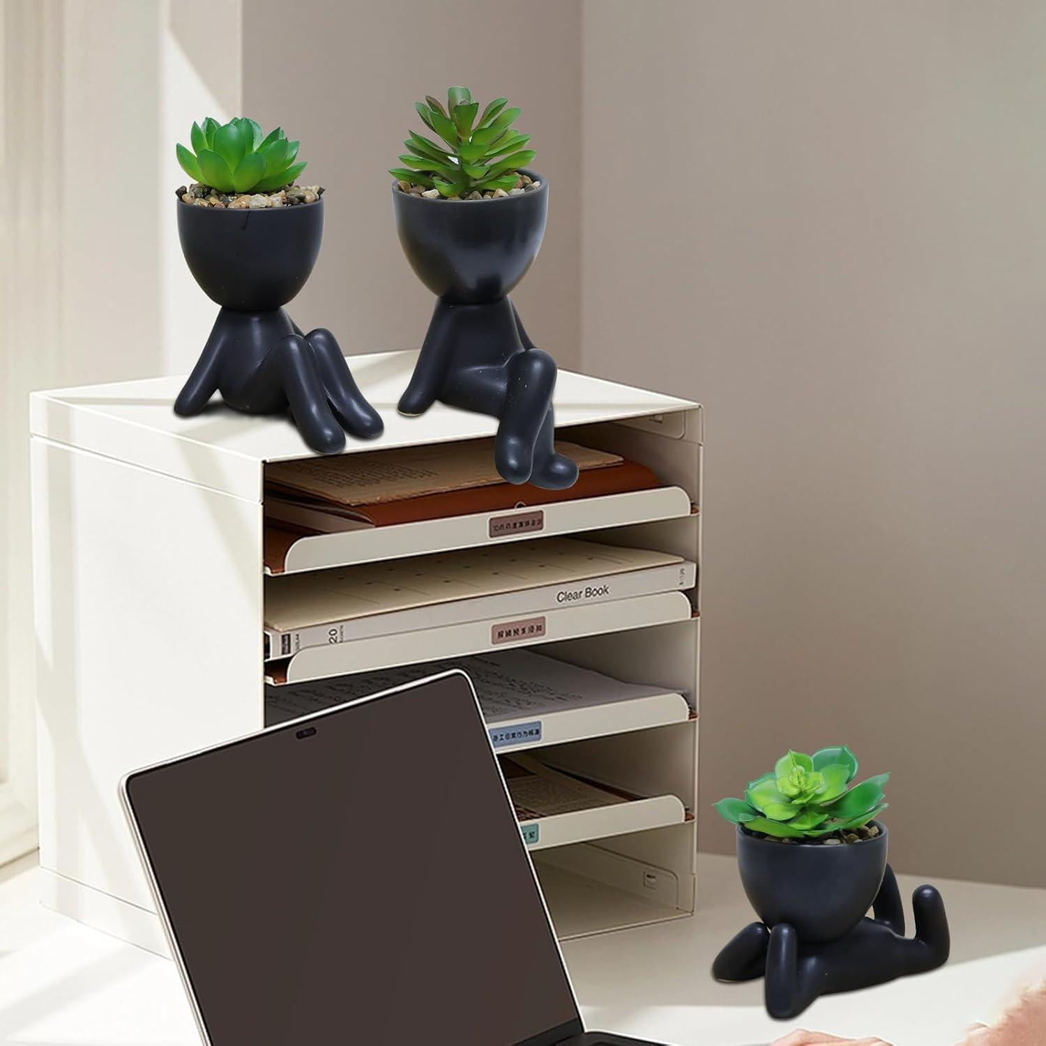 Zerzsy 3 PCS Plantas Suculentas Artificiales en Macetas Cerámicas