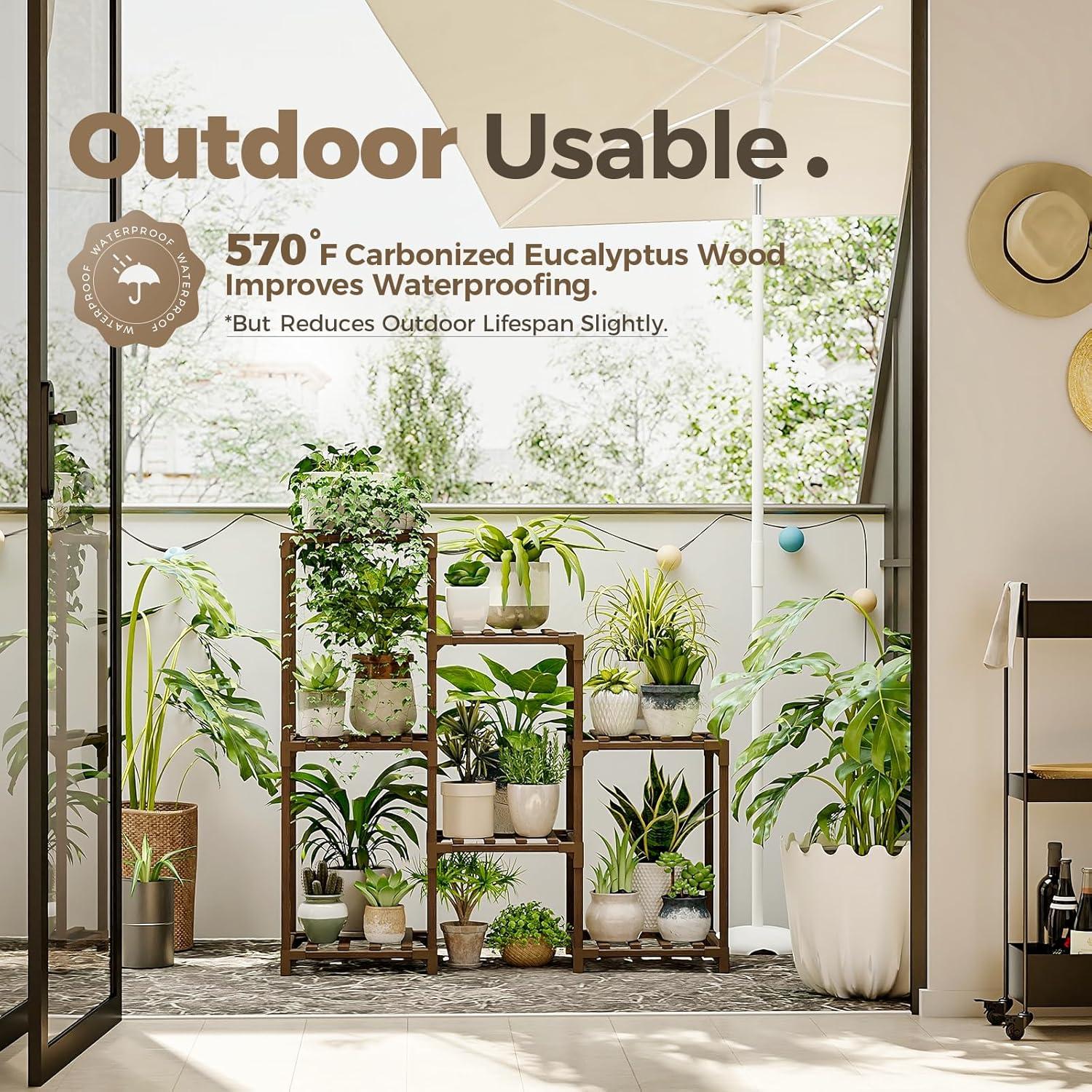 Soporte de Plantas Bamworld 3 Niveles Madera Carbonizada 68 kg