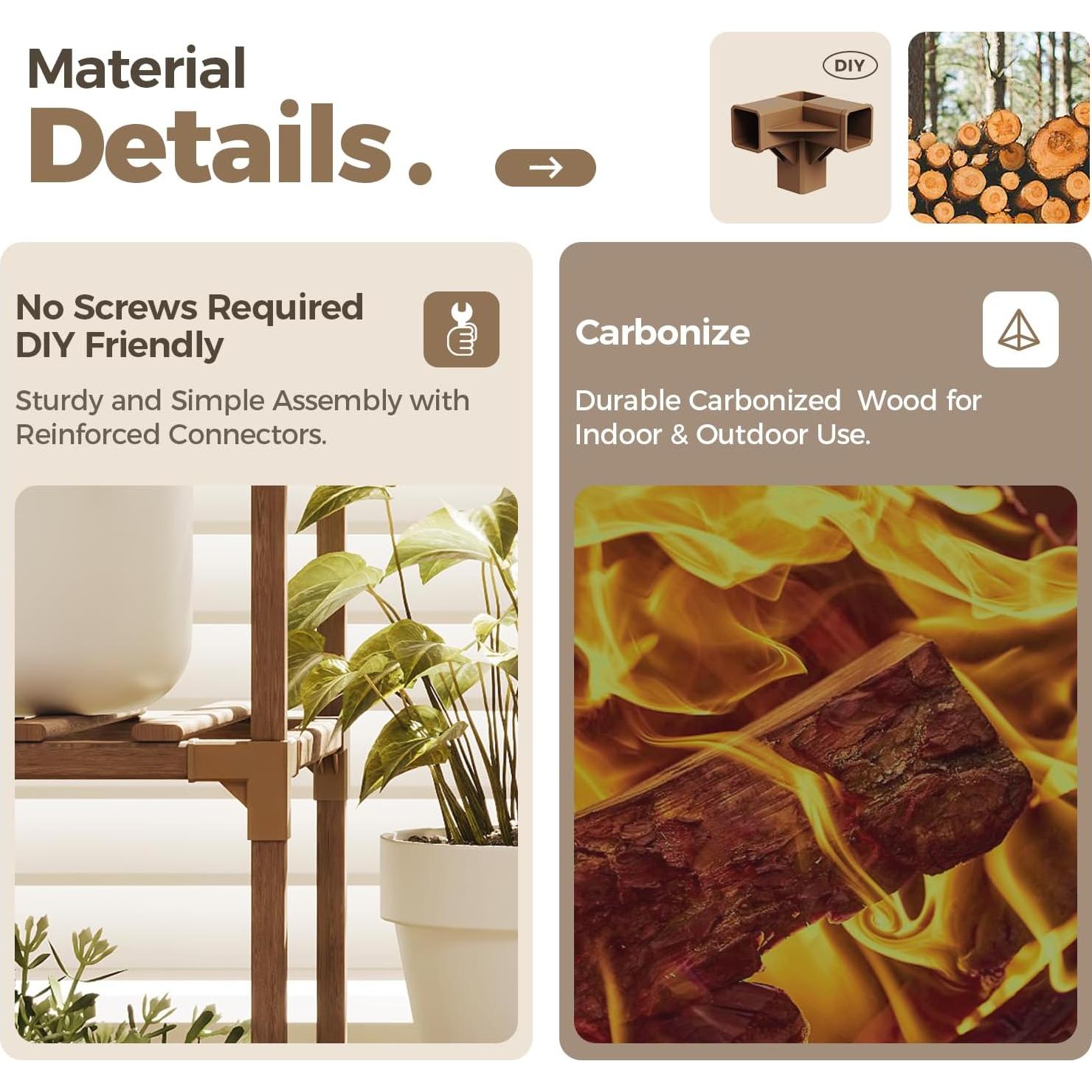 Soporte de Plantas Bamworld 3 Niveles Madera Carbonizada 68 kg