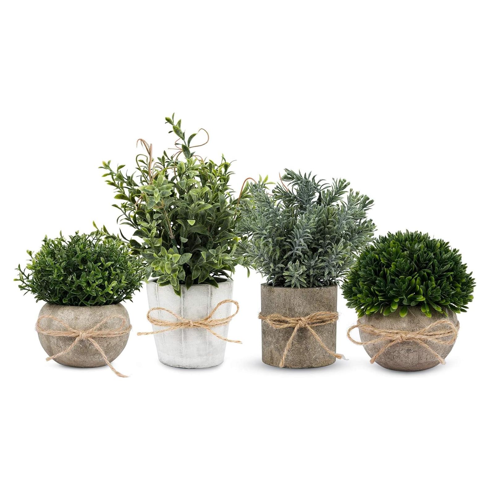 Paquete de 4 Plantas Falsas PENGYEE en Maceta Blanca 24.1 cm