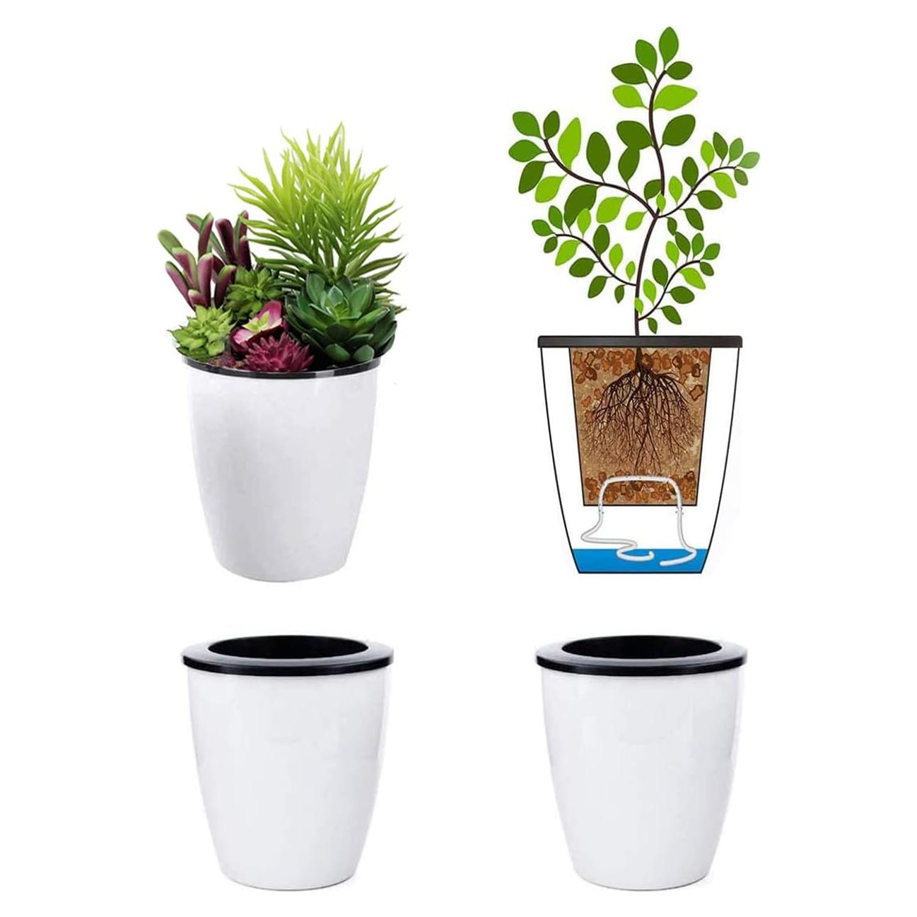 Maceta Autorriego OYSIR Blanca 3.5" para Plantas - 3 Piezas