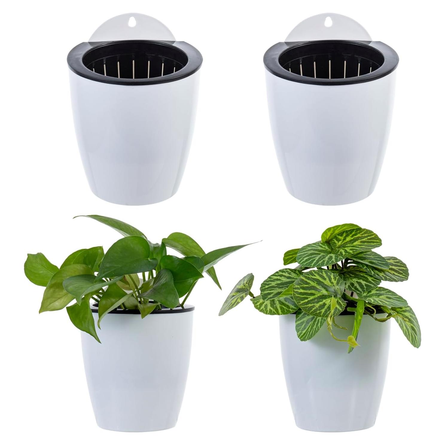 Juego de 4 Macetas de Plástico Blanco MyGift 12.7 cm Montadas en Pared